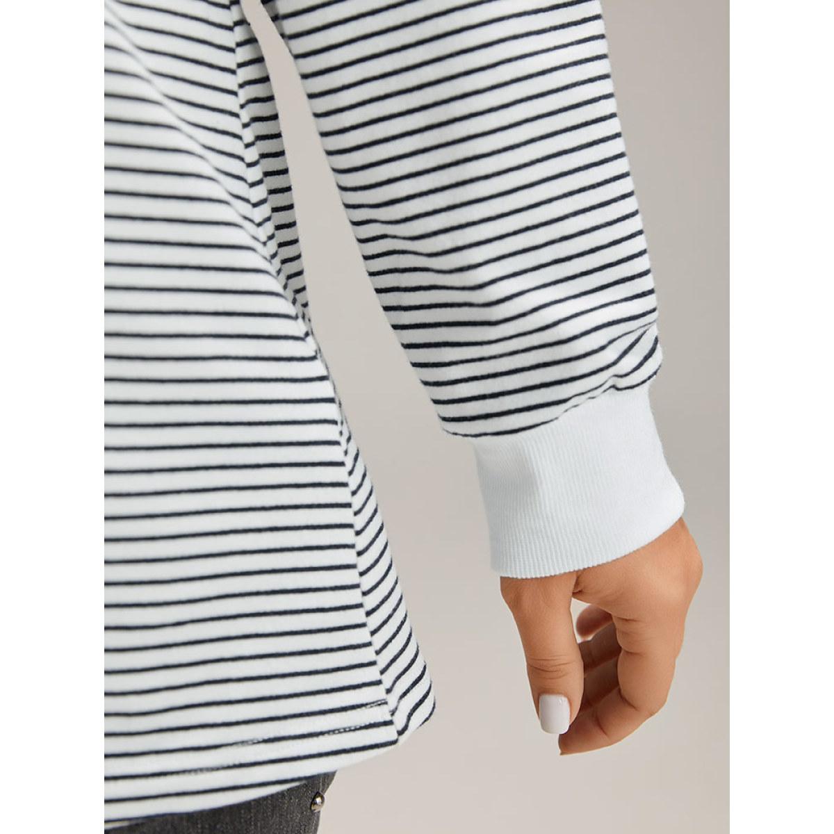 Plus Size Cotton Striped Striped Sweatshirt Women Indigo Casual Elastic cuffs Round Neck Everyday Sweatshirts BloomChic 22-24/3X Product Image