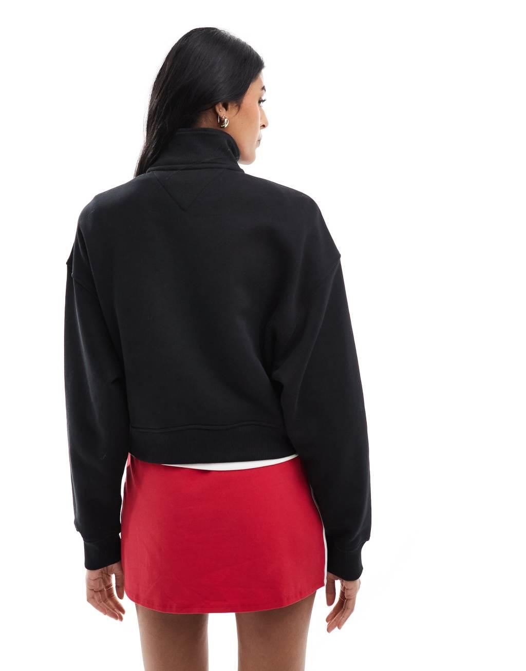 Tommy Jeans crop badge 1/4 zip in black Product Image