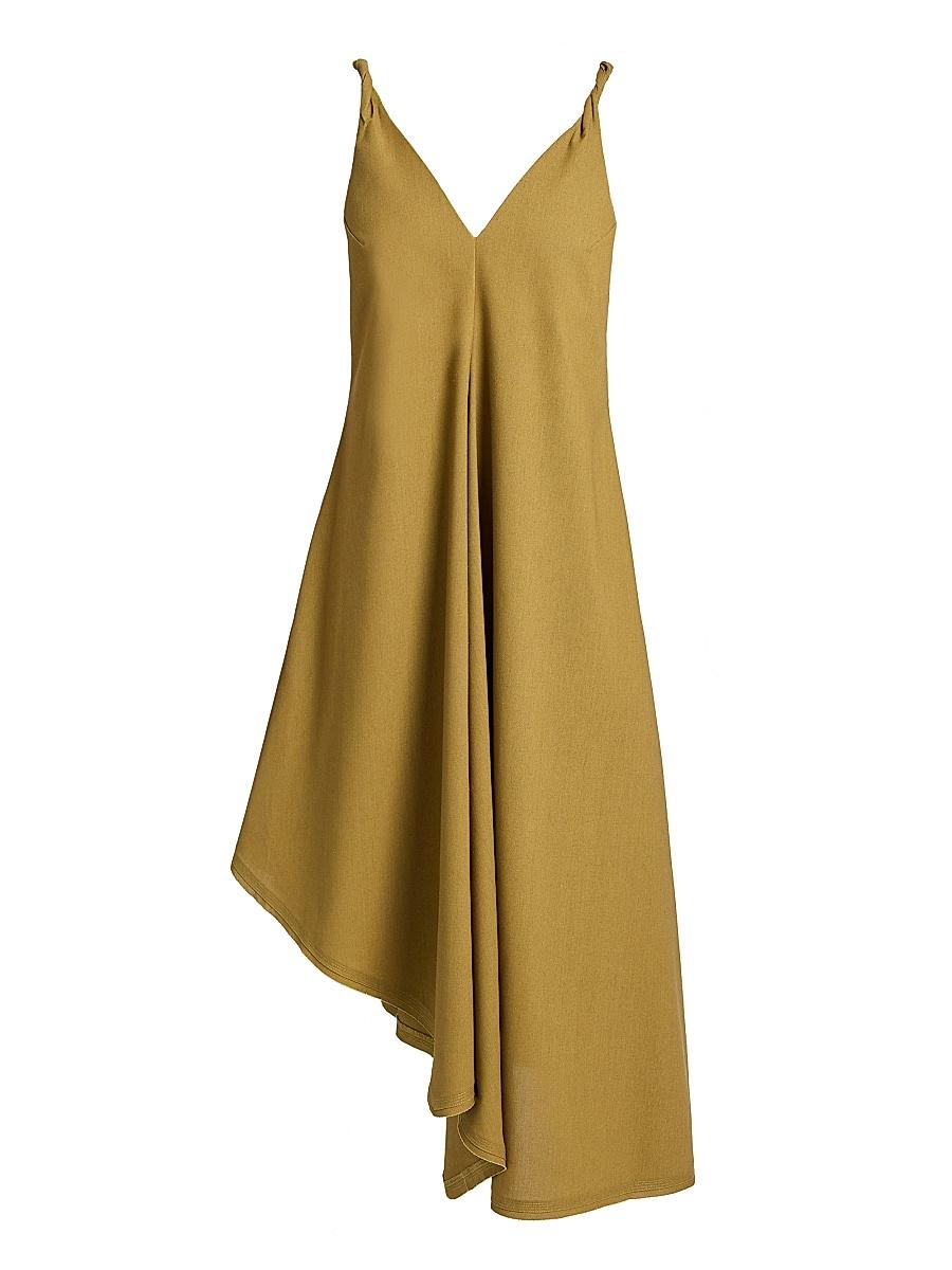 Womens Asymmetric Twist Strap Billow Midi-Dress Product Image