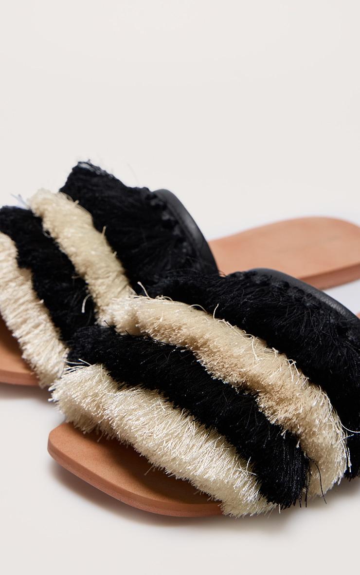 Black and Cream Square Toe Tassel Mule Sandals Product Image