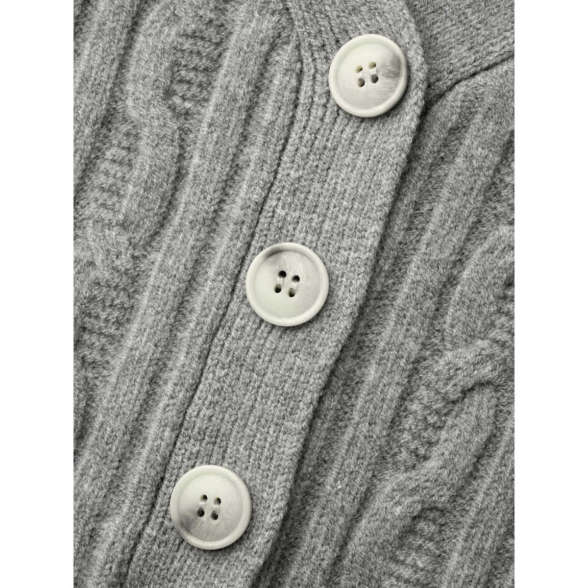 Plus Size Supersoft Essentials Cable Knit Button Up Pullover Mediumgray Women Leisure Loose Long Sleeve V-neck Casual Pullovers BloomChic 12/L Product Image