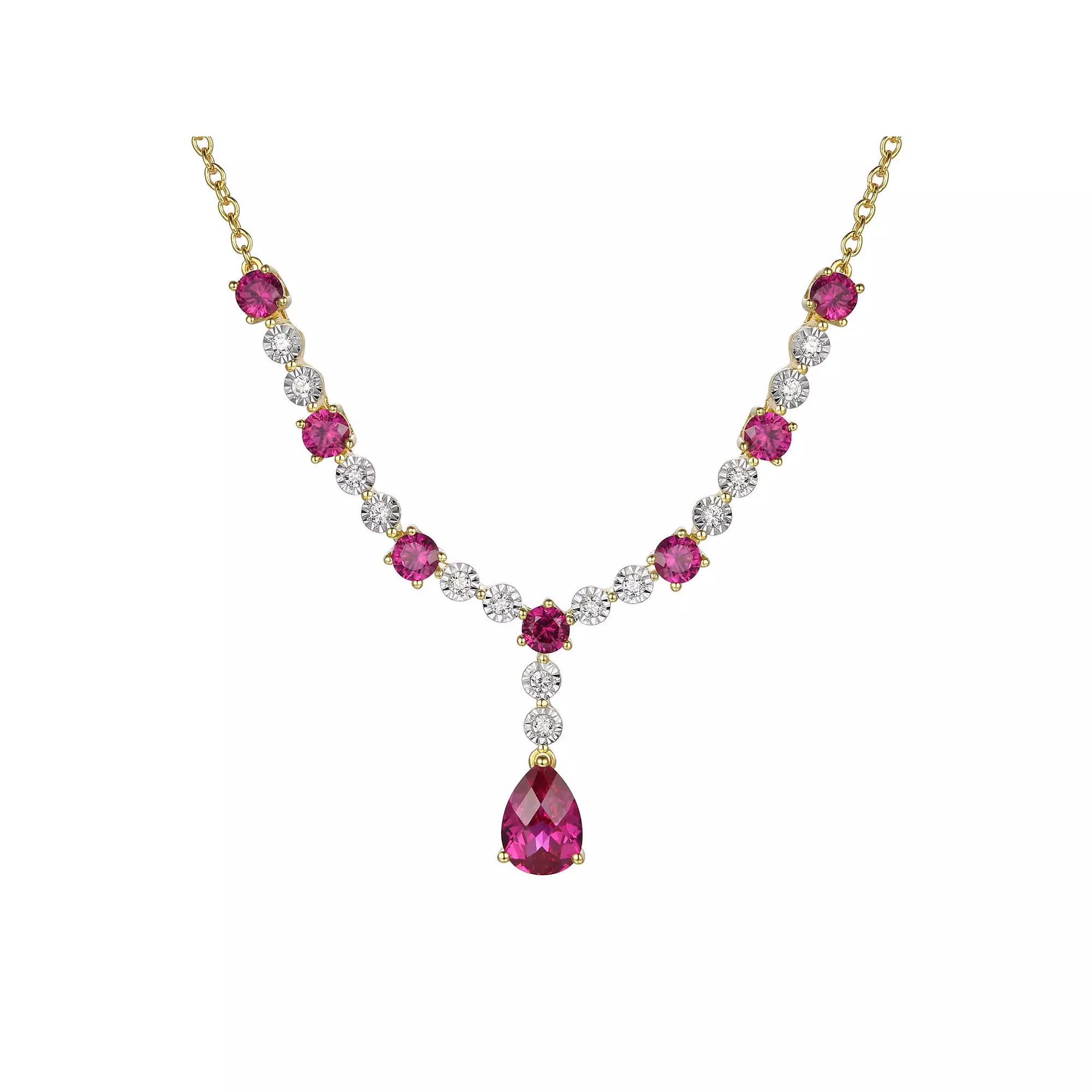 14k Gold Over Silver Lab-Created Ruby Teardrop Necklace, Women's, Size: 13", Gold Tone Product Image