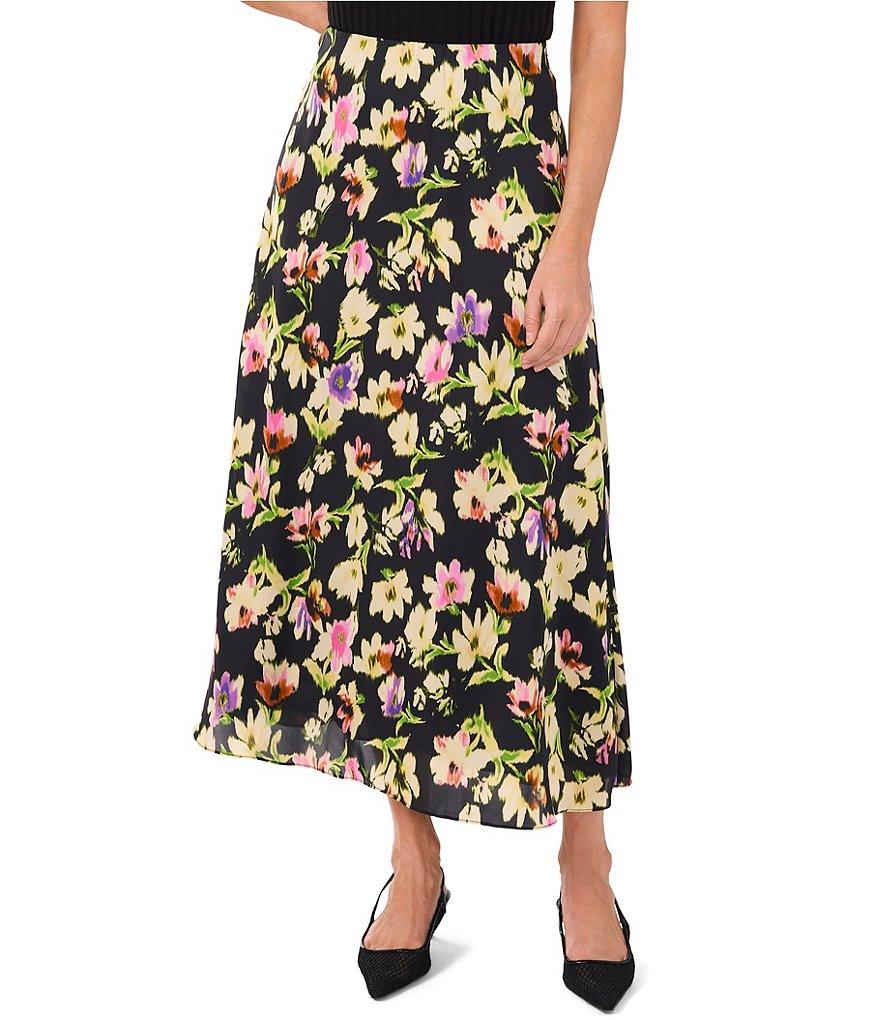 Vince Camuto Charmeuse Floral Midi Slip Skirt Product Image