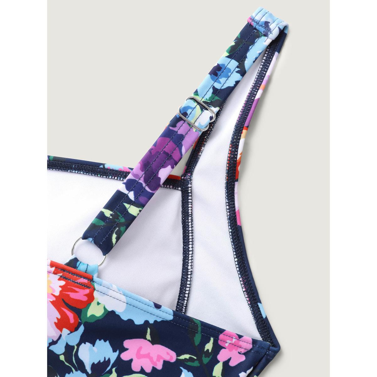 Plus Size Floral Fun Ruched One-Piece Swimsuit Women's Swimwear Indigo Resort Gathered Curve Bathing Suits High stretch One Pieces BloomChic 10/M Product Image