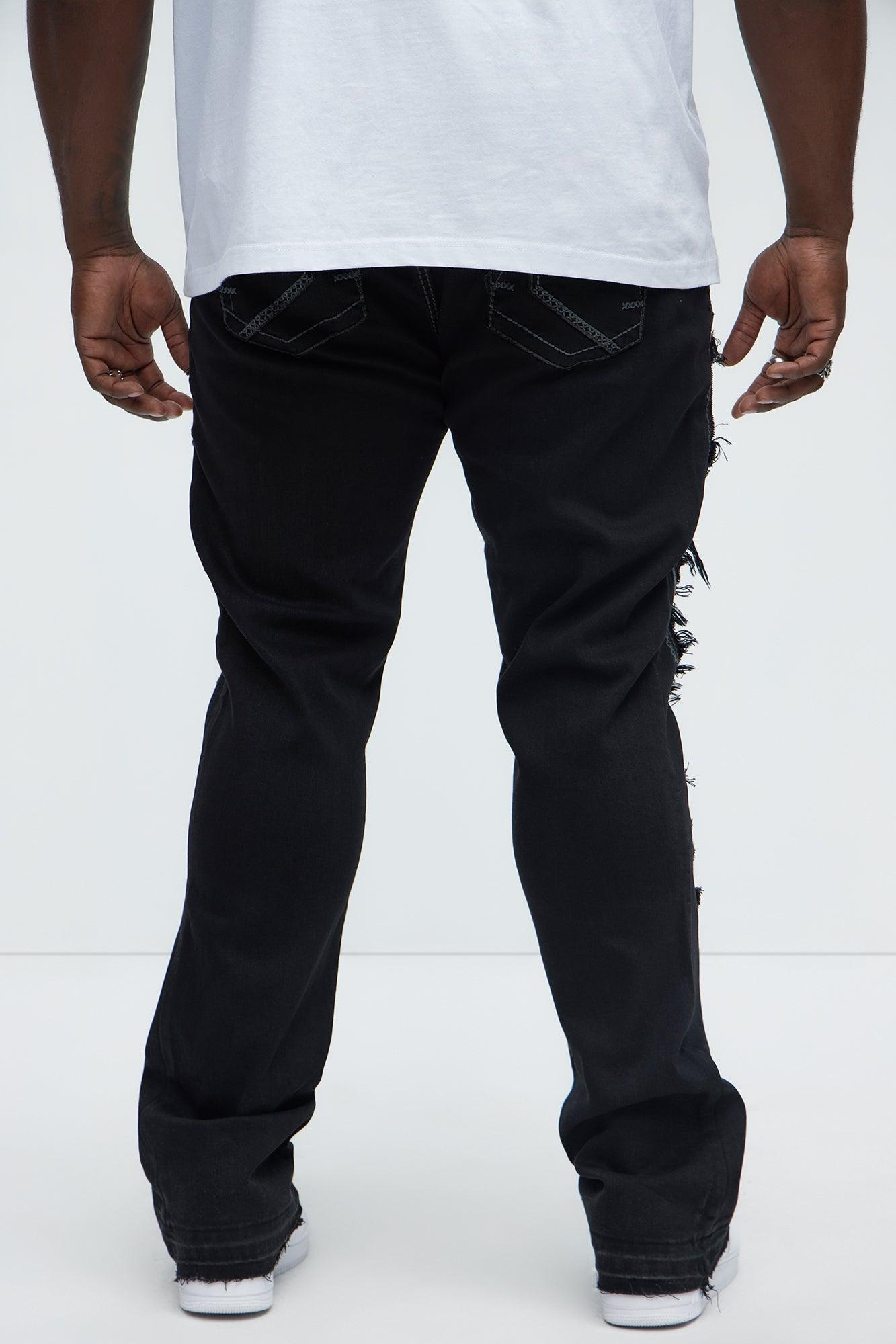 Stacked Skinny Flare Taking It Back Contrast Stitched Fray Jeans - Black Product Image