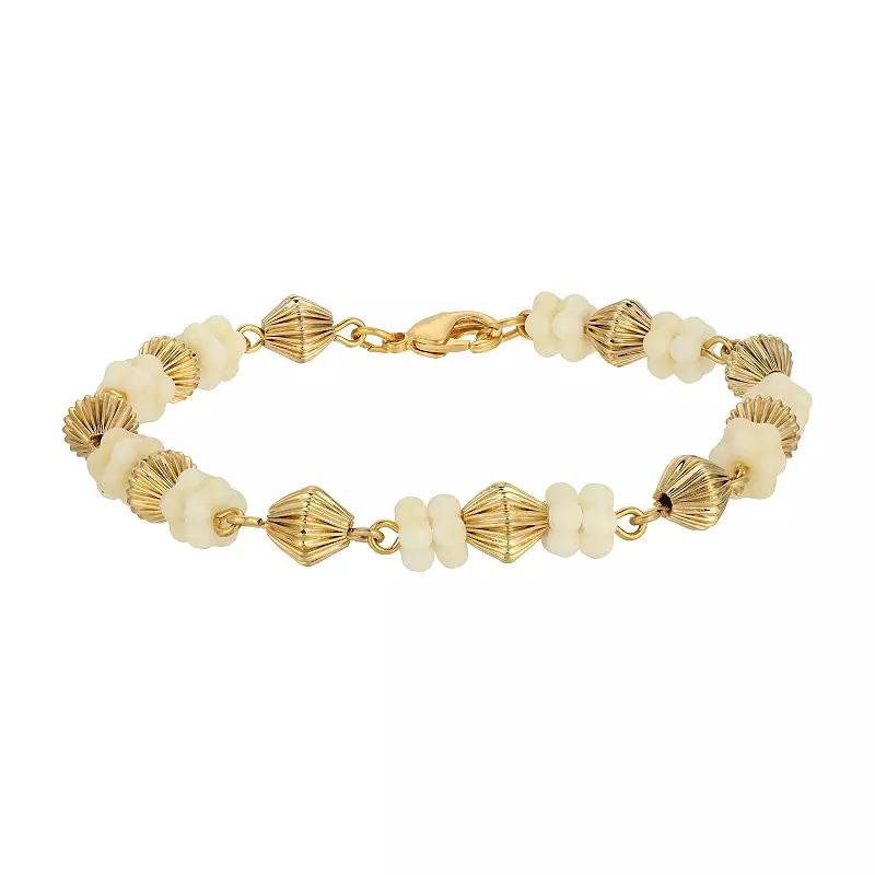 1928 14k Gold Dipped Flower Bead Bracelet, Women's, Green Product Image