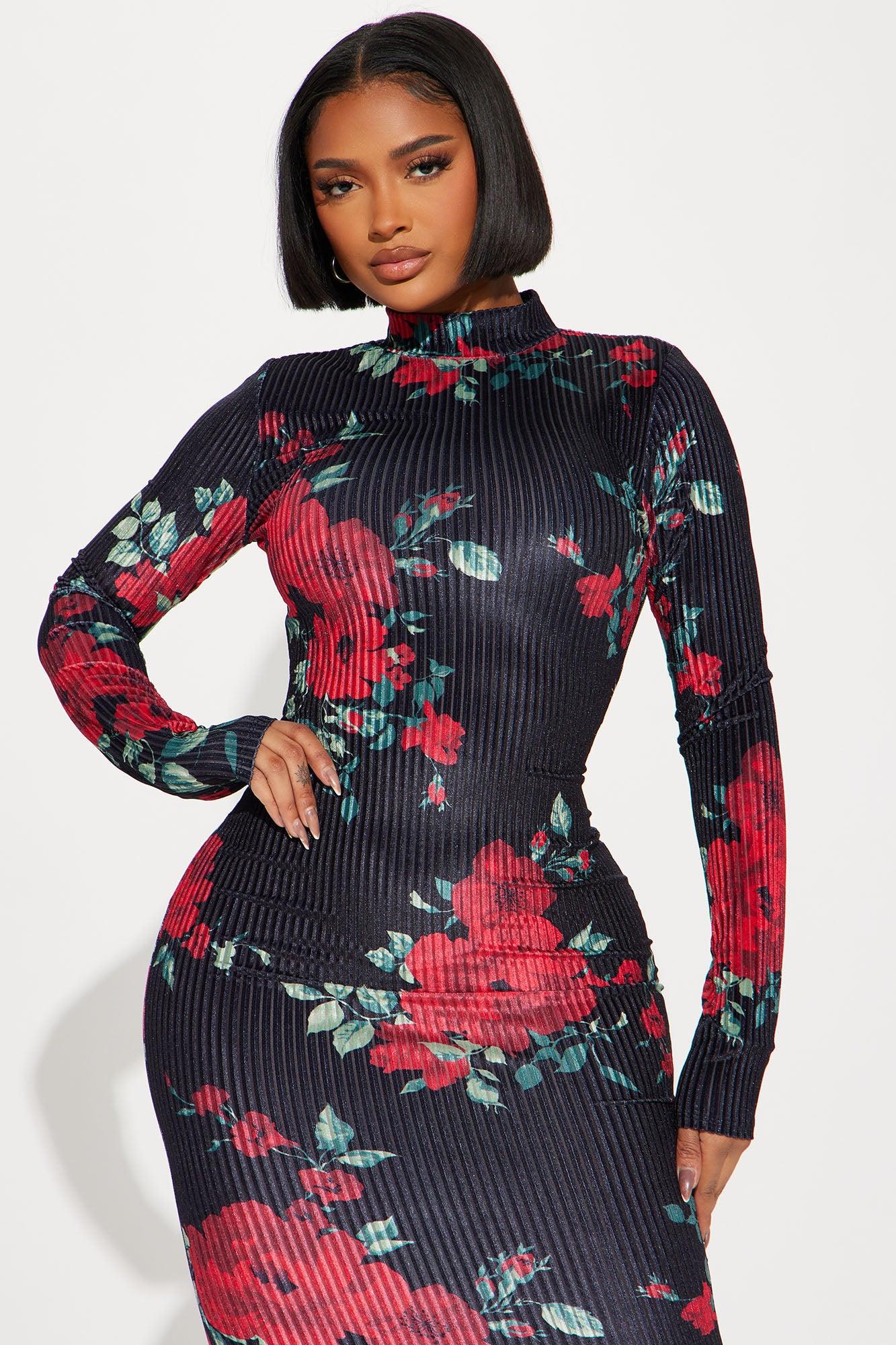 Anna Floral Maxi Dress - Black/Red Product Image