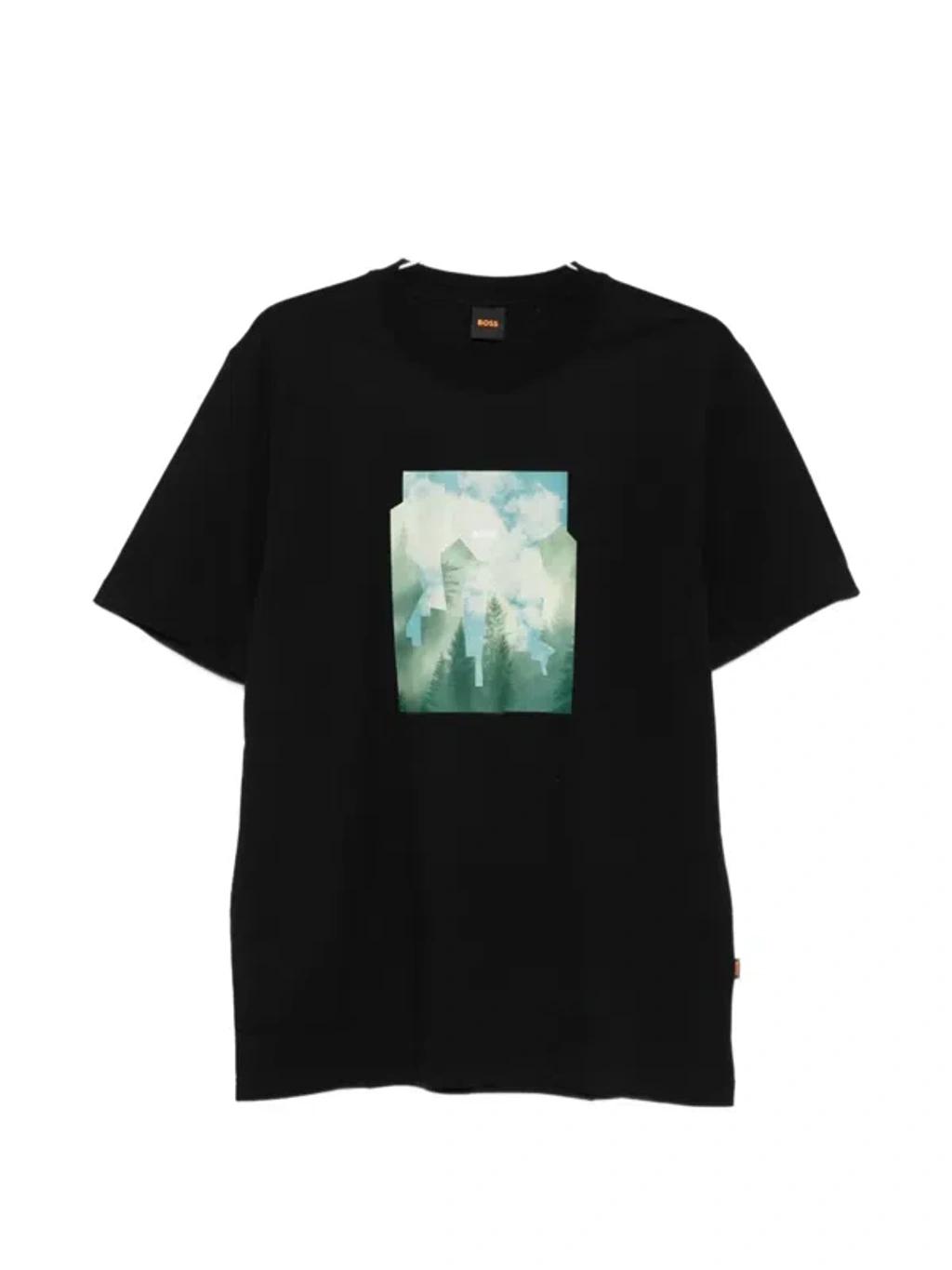 HUGO BOSS Printed-artwork T-shirt In Cotton Jersey In Black Product Image