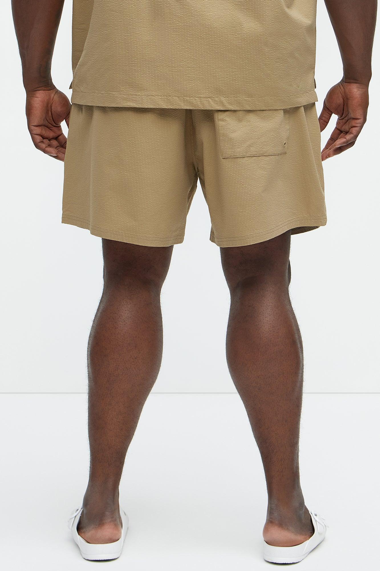 Seersucker Swim Mid Trunk - Khaki Product Image