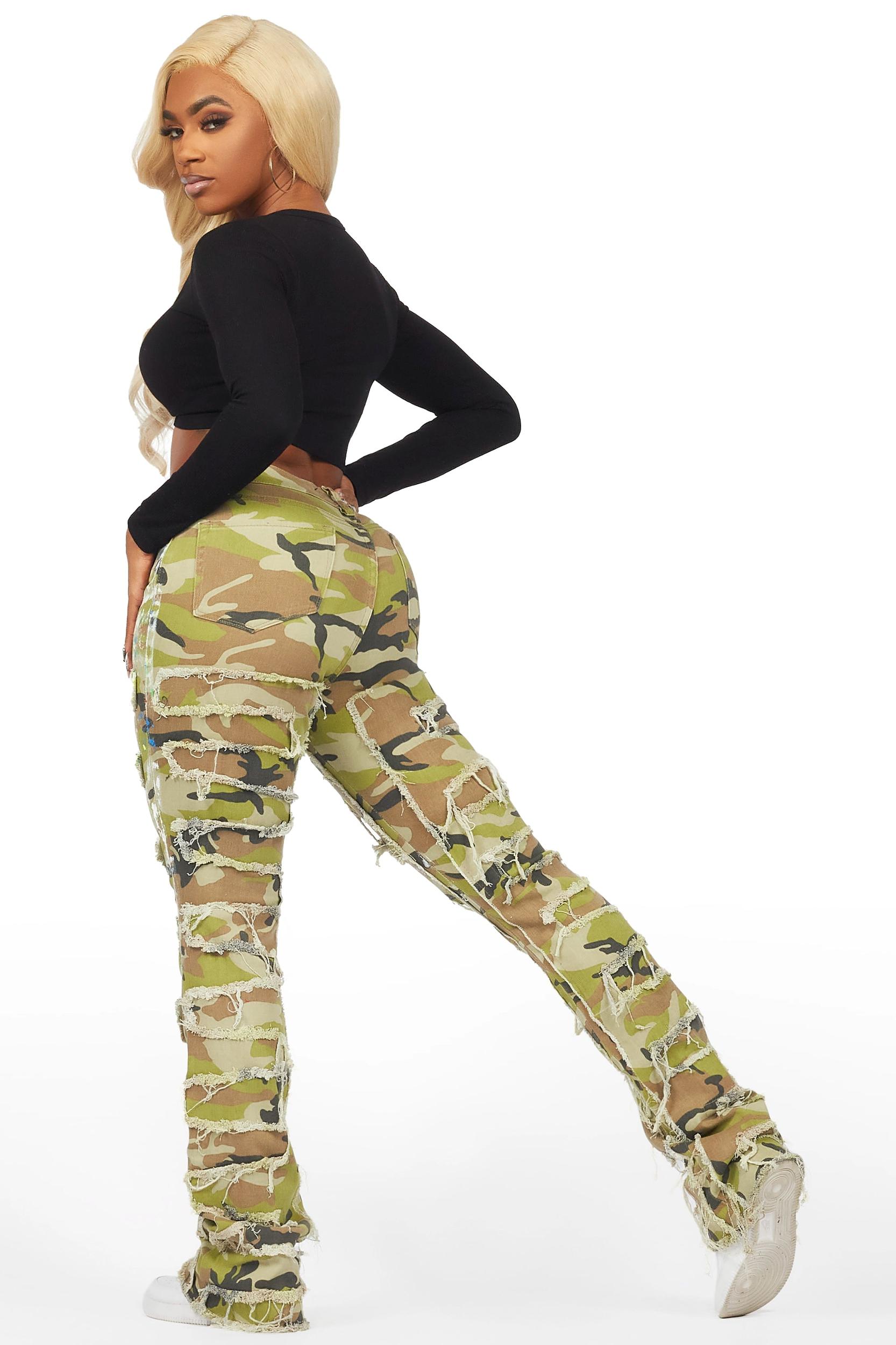 Raeshell Green Camo Painted Stacked Jean Female Product Image