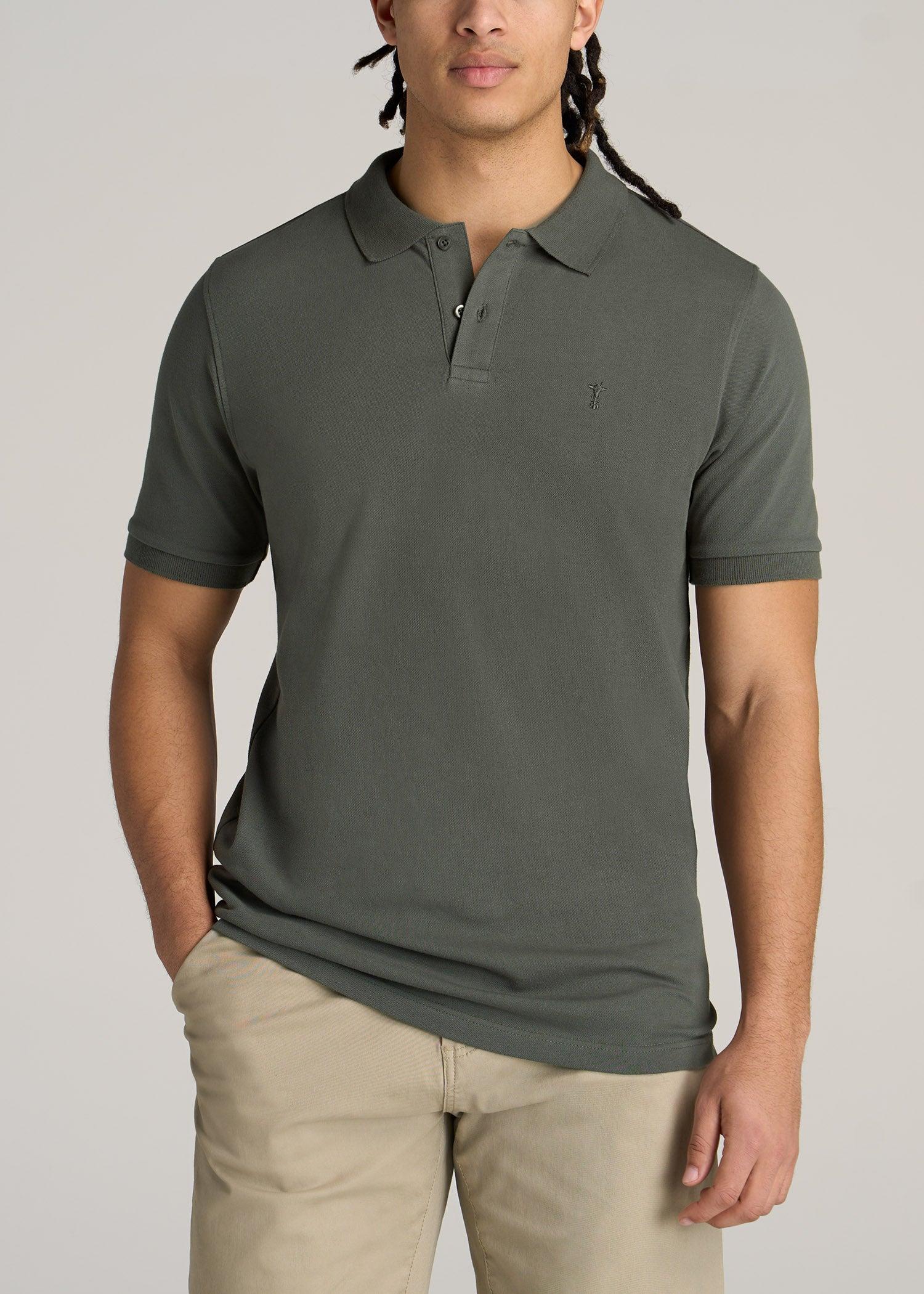 Classic Polo with Embroidered Logo for Tall Men in Grey Blue Male Product Image