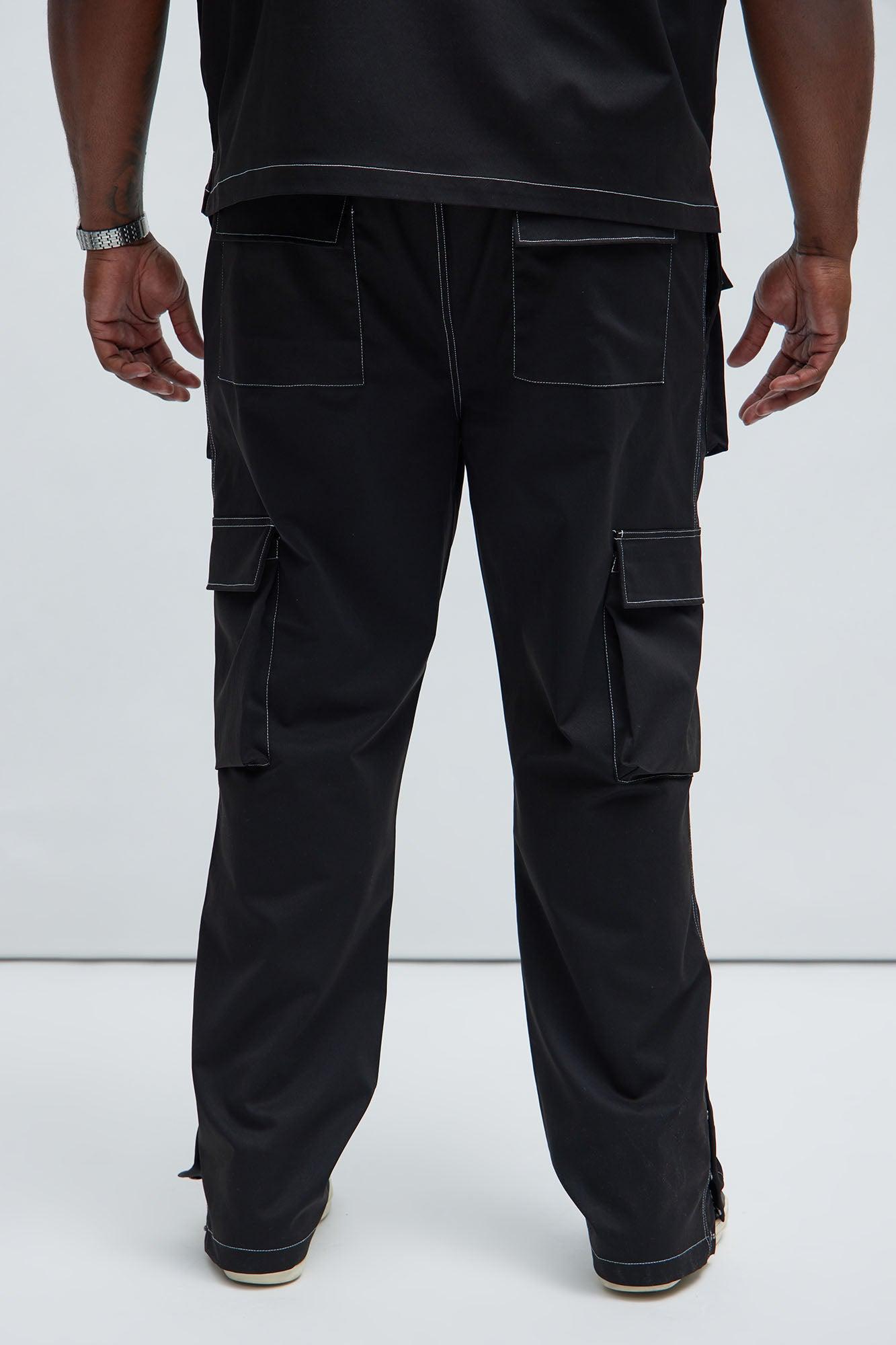 Curtis Contrast Stitch Relaxed Cargo Pants - Black Product Image