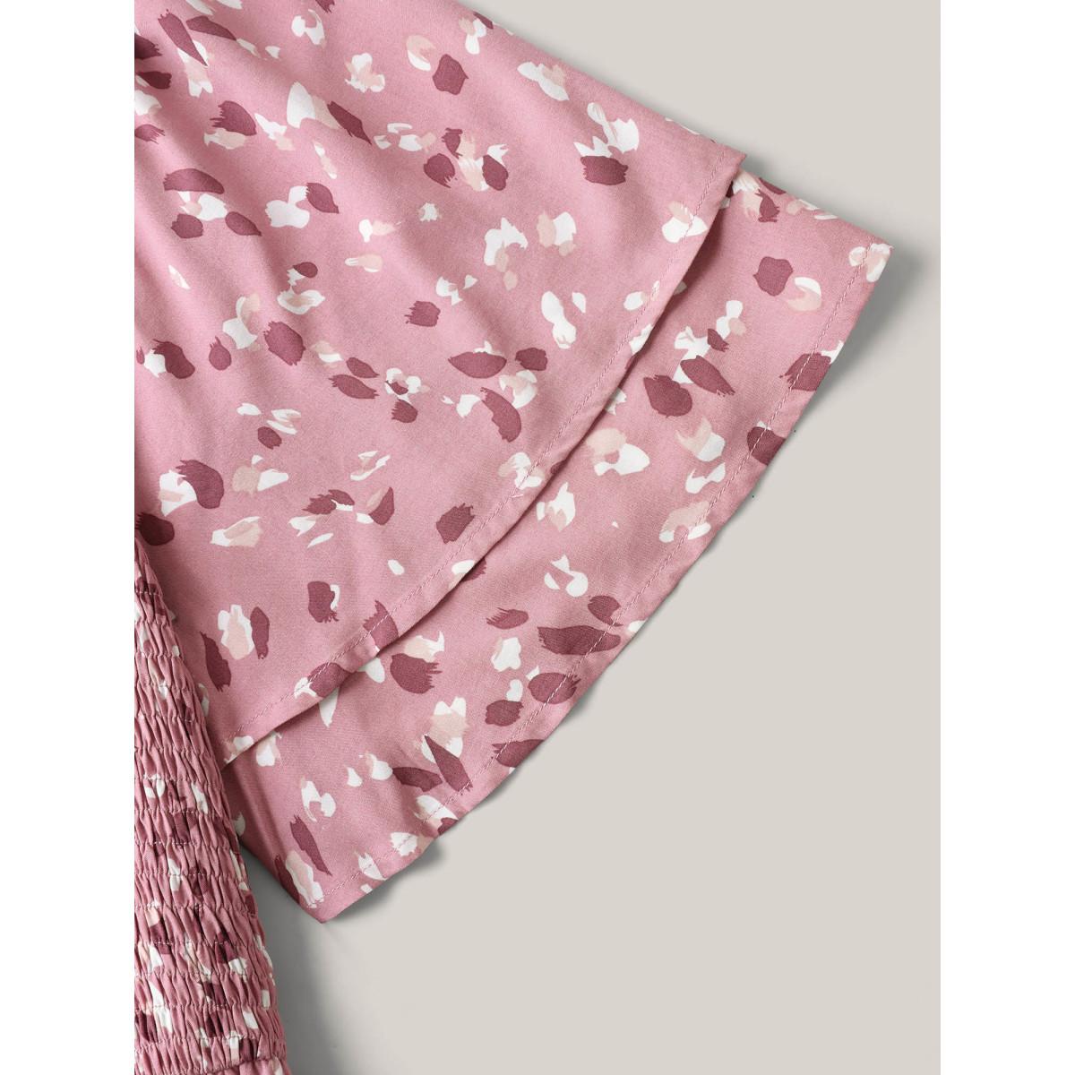 Plus Size Floral Print Shirred Pockets Midi Dress Blush Women Timeless Shirred Square Neck Short sleeve Curvy BloomChic 30/6X Product Image