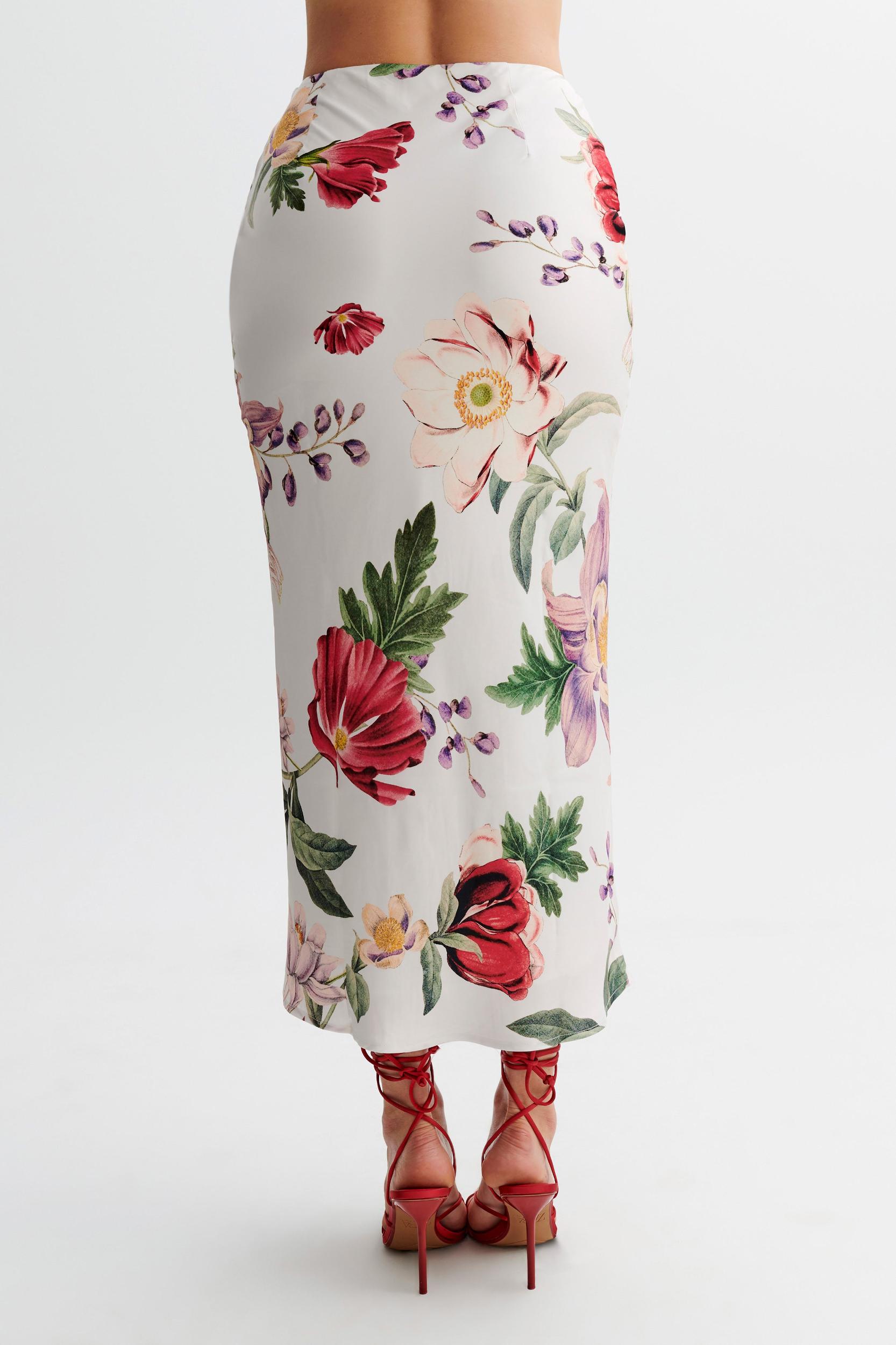 Viviana Satin Midi Skirt - Bella Rosa Print Product Image