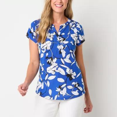 Liz Claiborne Womens Split Crew Neck Short Sleeve Blouse Product Image