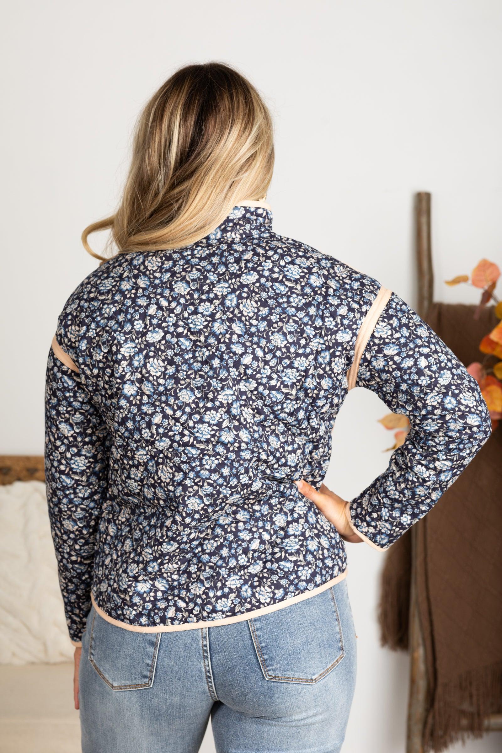 Navy Ditsy Floral Quilted Jacket Product Image