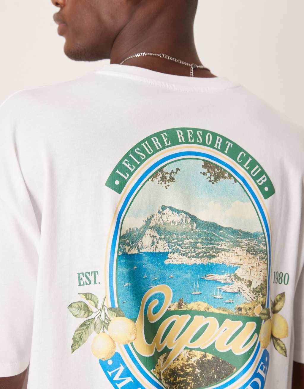 ASOS DESIGN oversized t-shirt with scenic graphics in white Product Image