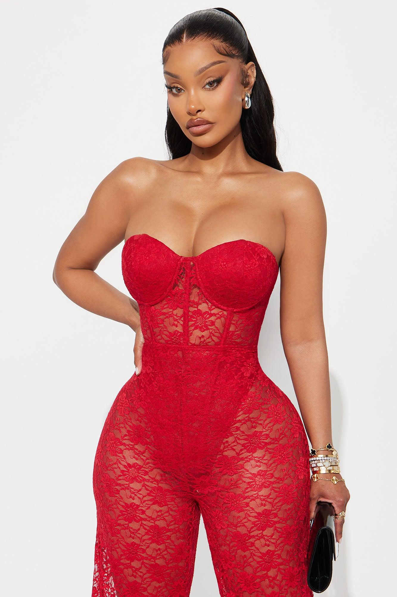 Laced In Lust Corset Pant Set - Red Female Product Image