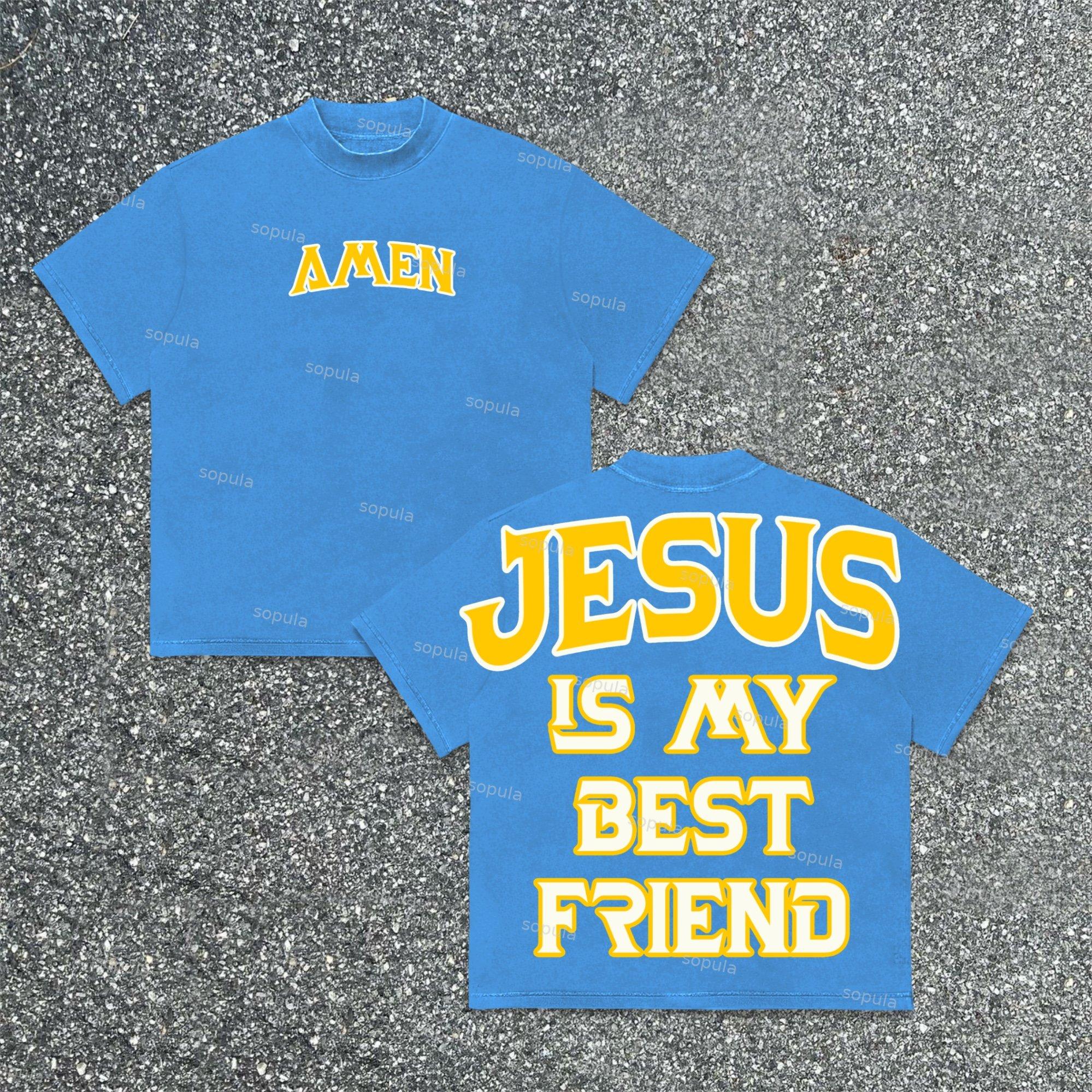 Sopula Jesus Is My Best Friend Sogan Graphics Cotton T-Shirt Product Image
