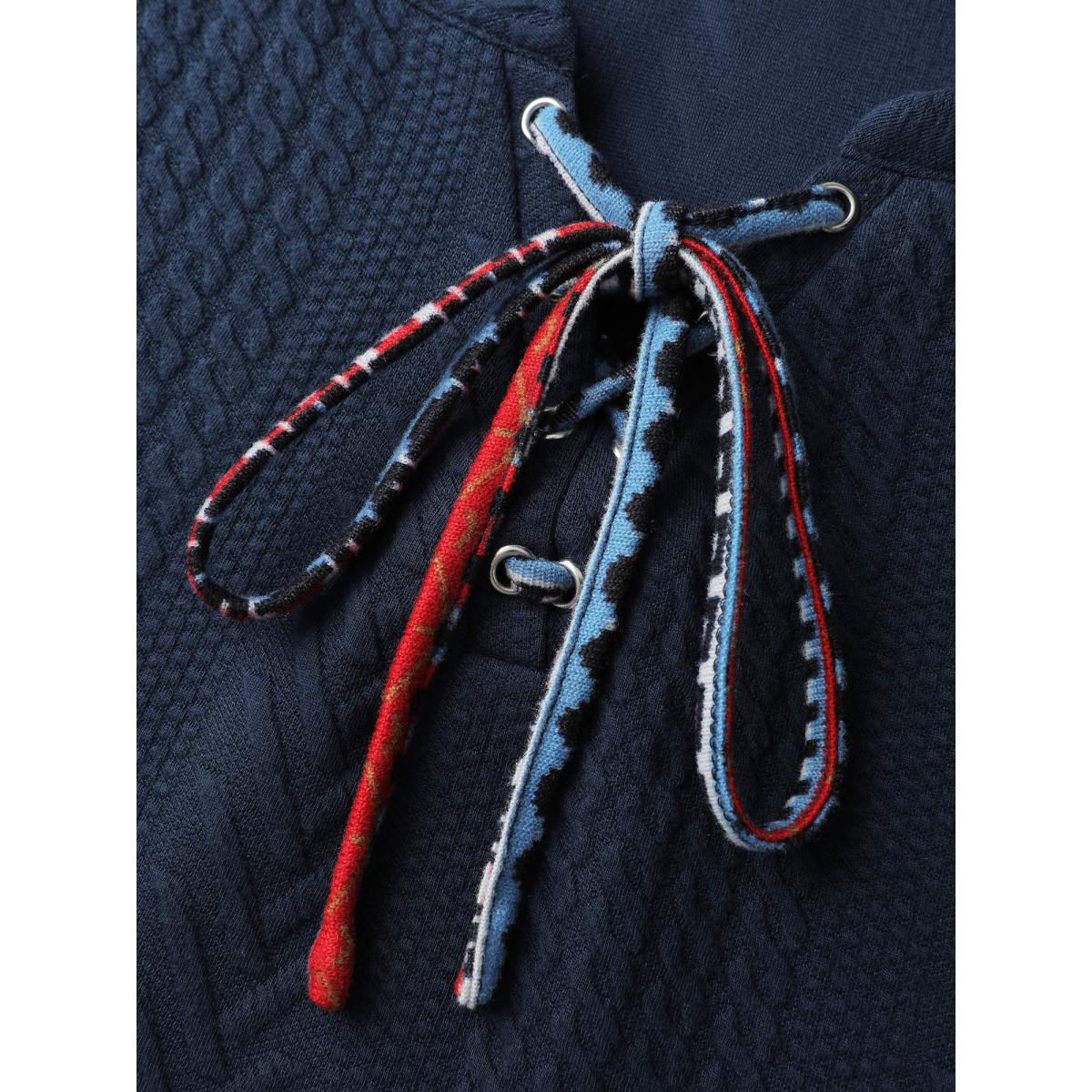 Plus Size Color Contrast Stripes Raglan Sleeve Sweatshirt Women Indigo Leisure Texture Flat collar with V-notch Casual Sweatshirts BloomChic 12/L Product Image