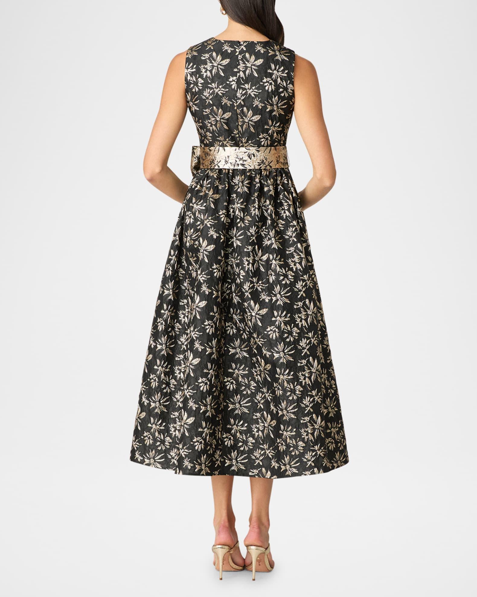 Serra Metallic Floral Jacquard Midi Dress Product Image