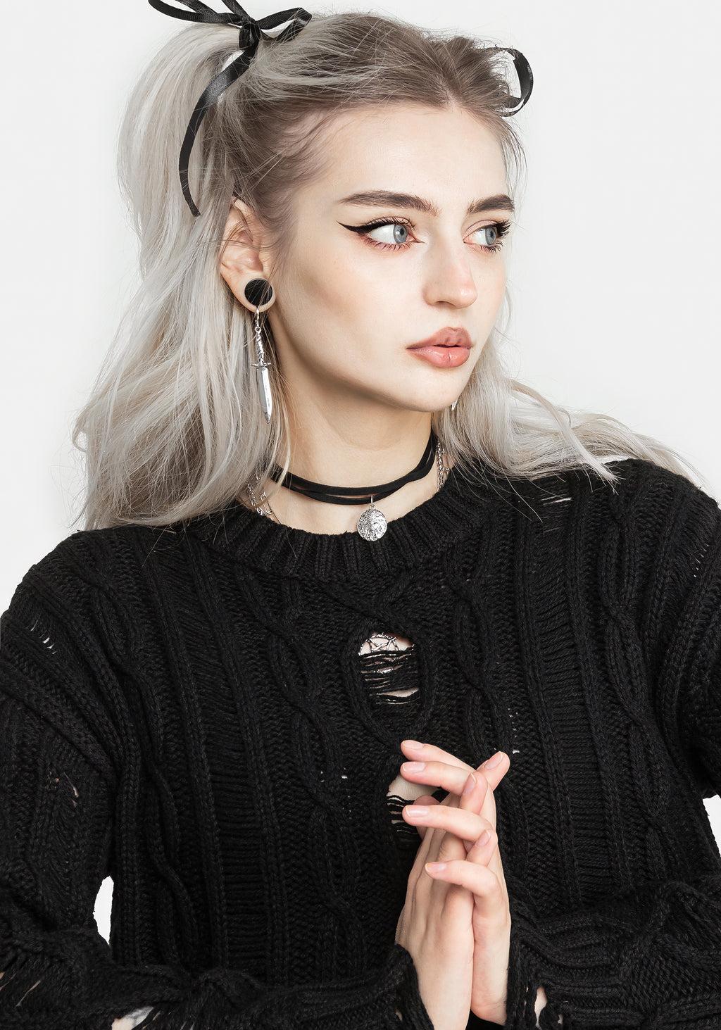 Nemesis Distressed Cable Knit Sweater Product Image