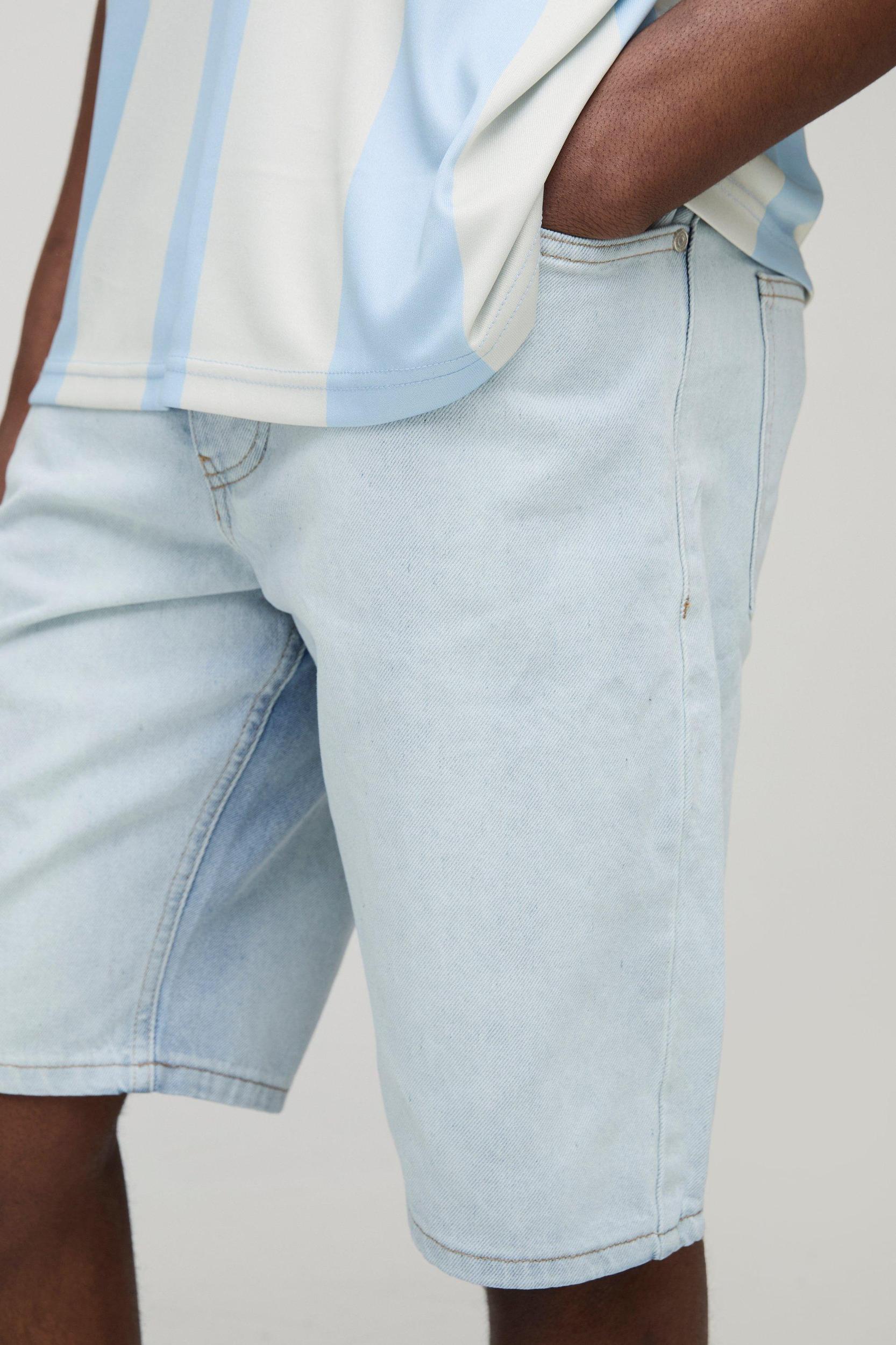 Relaxed Fit Ice Blue Washed Jean Shorts | boohooMAN USA Product Image