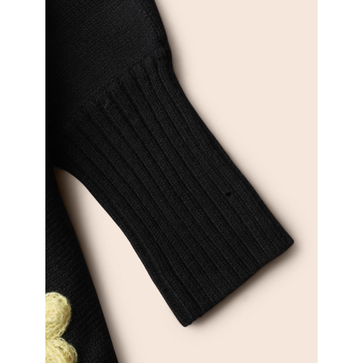 Plus Size Stereo Flower Design Drop Shoulder Cardigan Black Women Casual Loose Long Sleeve Everyday Cardigans BloomChic 30/6X Product Image