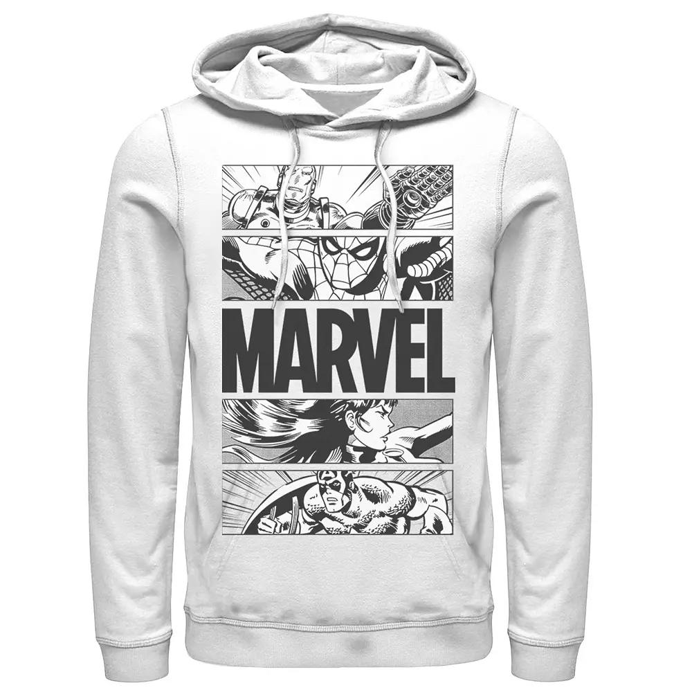 Men's Marvel Avengers Retro Action Panel Fill Hoodie, Size: Large, White Product Image