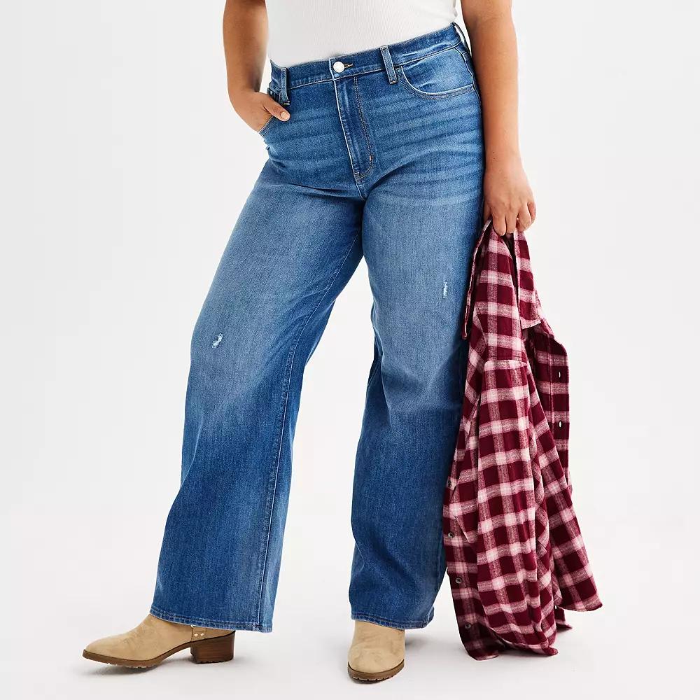 Juniors' Plus Size SO® High Rise Wide Leg Jeans, Women's, Size: 18, Medium Blue Product Image