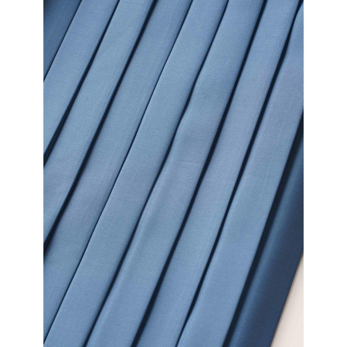 Plus Size Square Neck Plain Pleated Ruffle Sleeve Dress Stone Women At the Office Pleated Square Neck Short sleeve Curvy BloomChic 28/5X Product Image