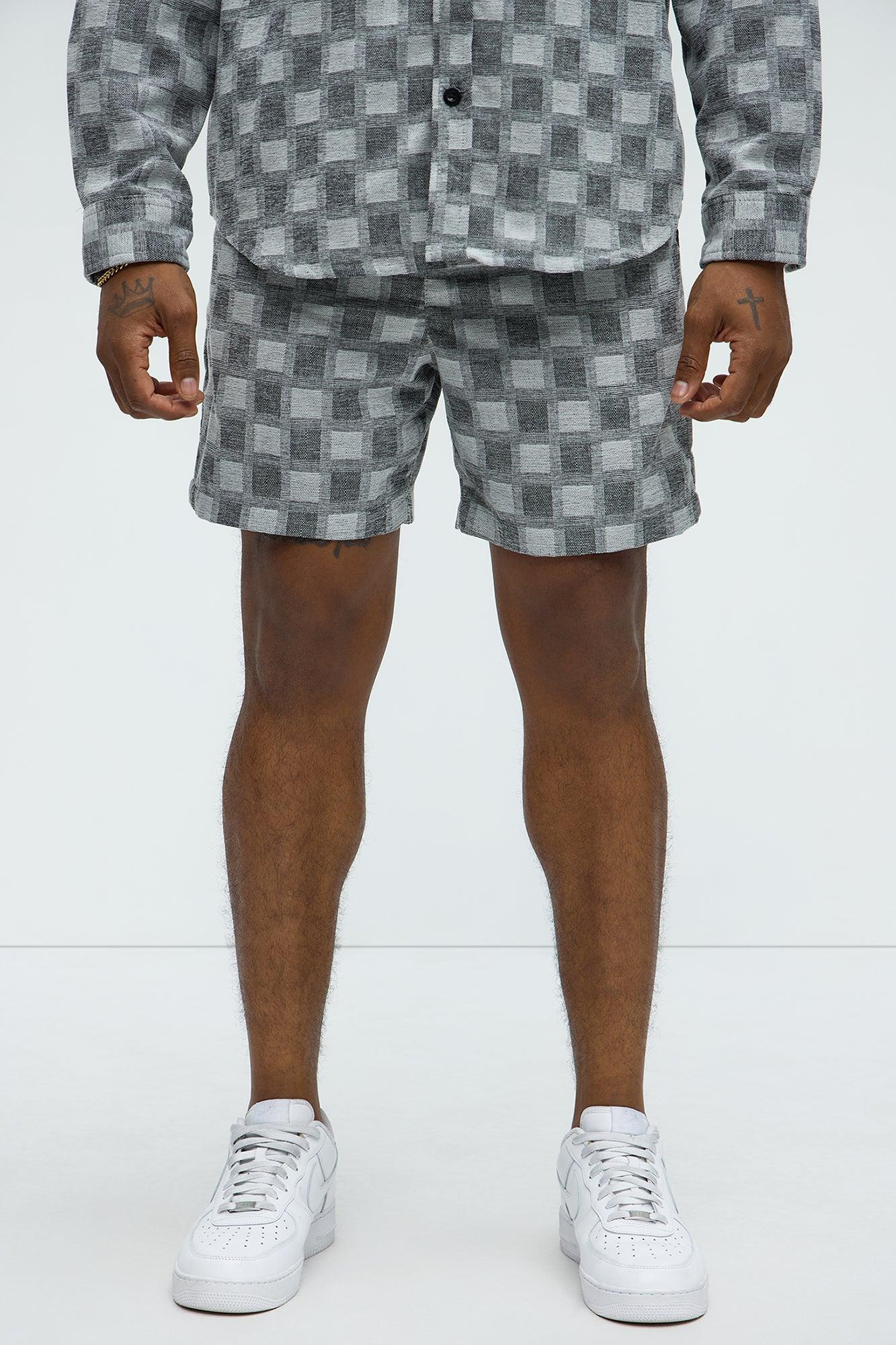 Checkered Jacquard Relaxed Shorts - Grey/combo Product Image
