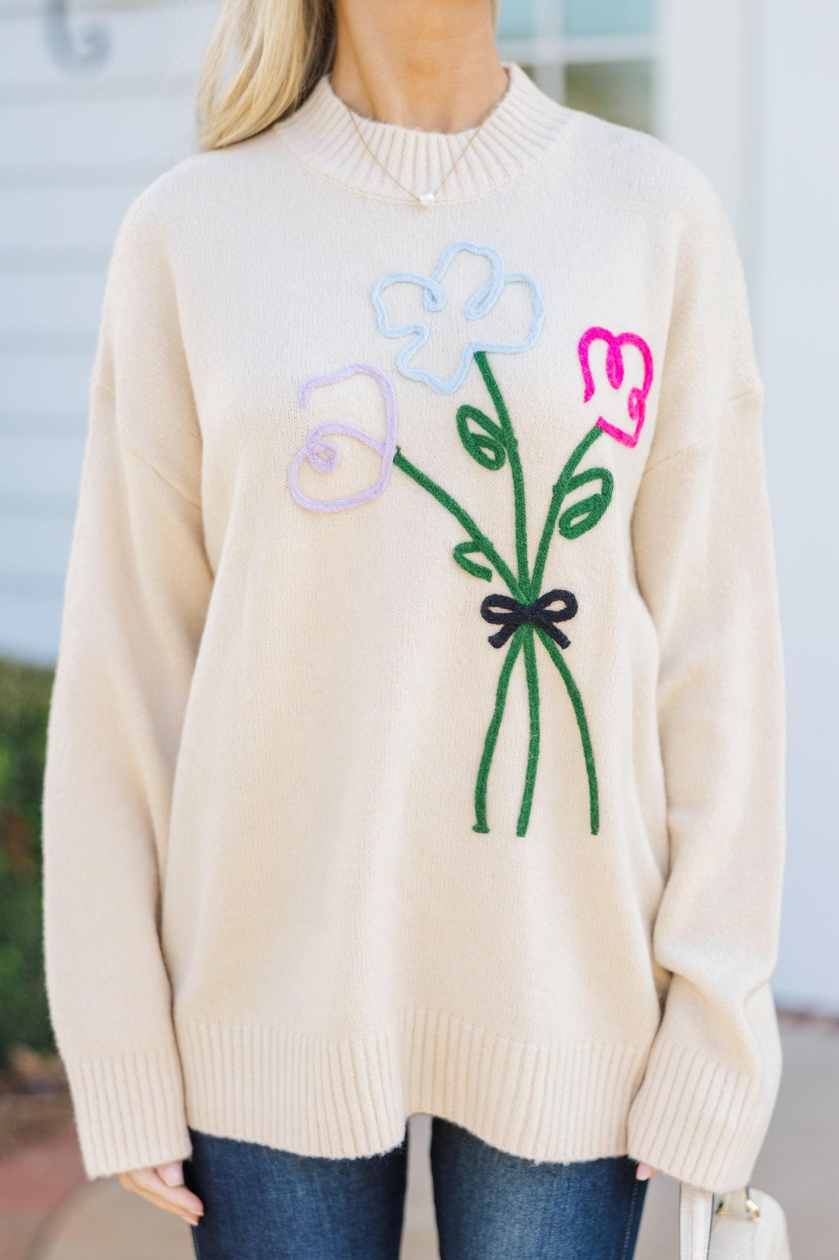 Keep You Close Taupe Bouquet Sweater Female Product Image