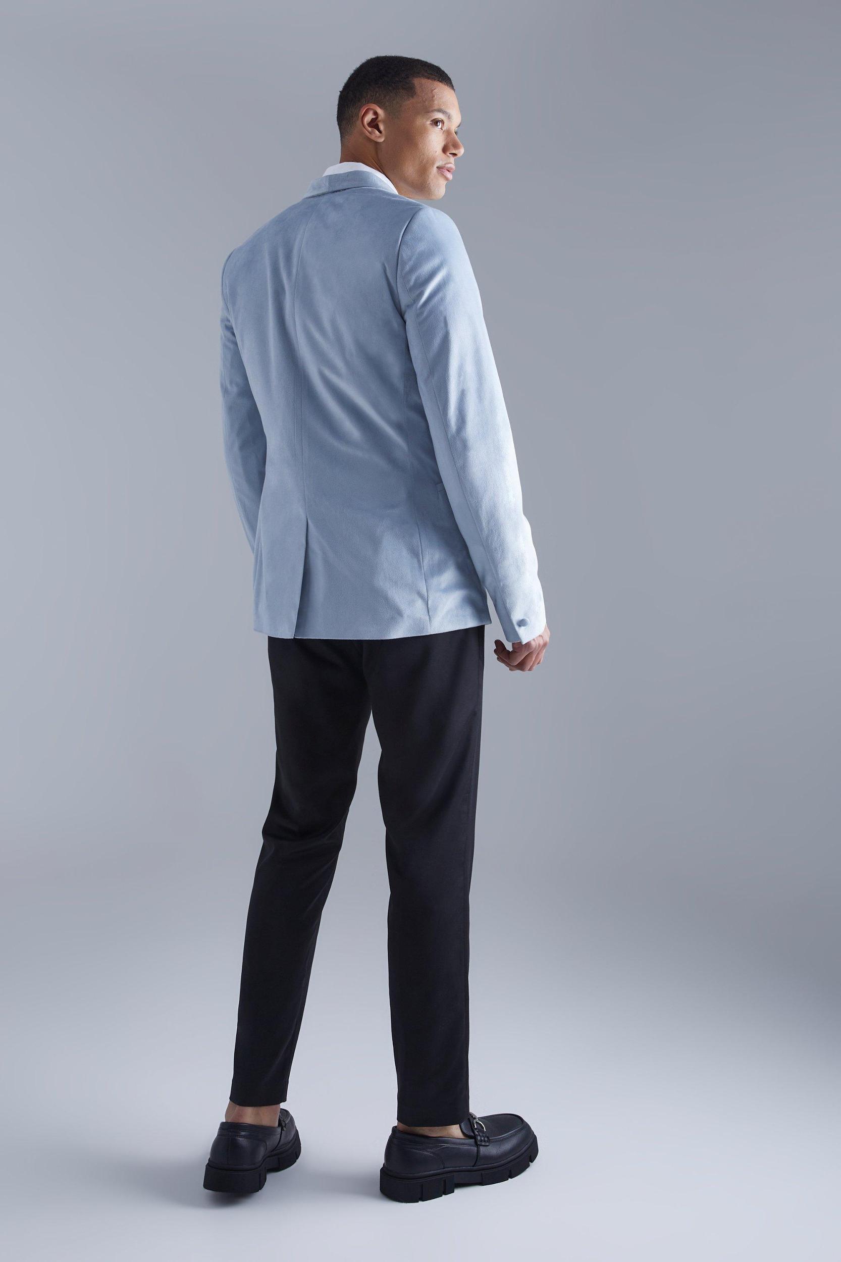 Tall Skinny Velour Blazer | boohooMAN USA Product Image