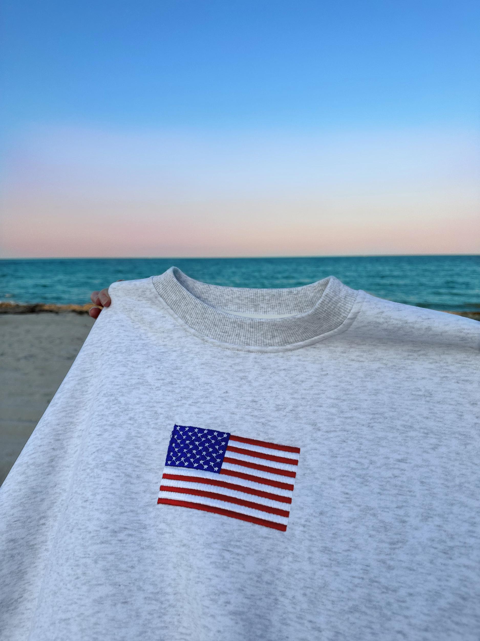 Pearl Grey Vintage American Flag Sweatshirt Product Image