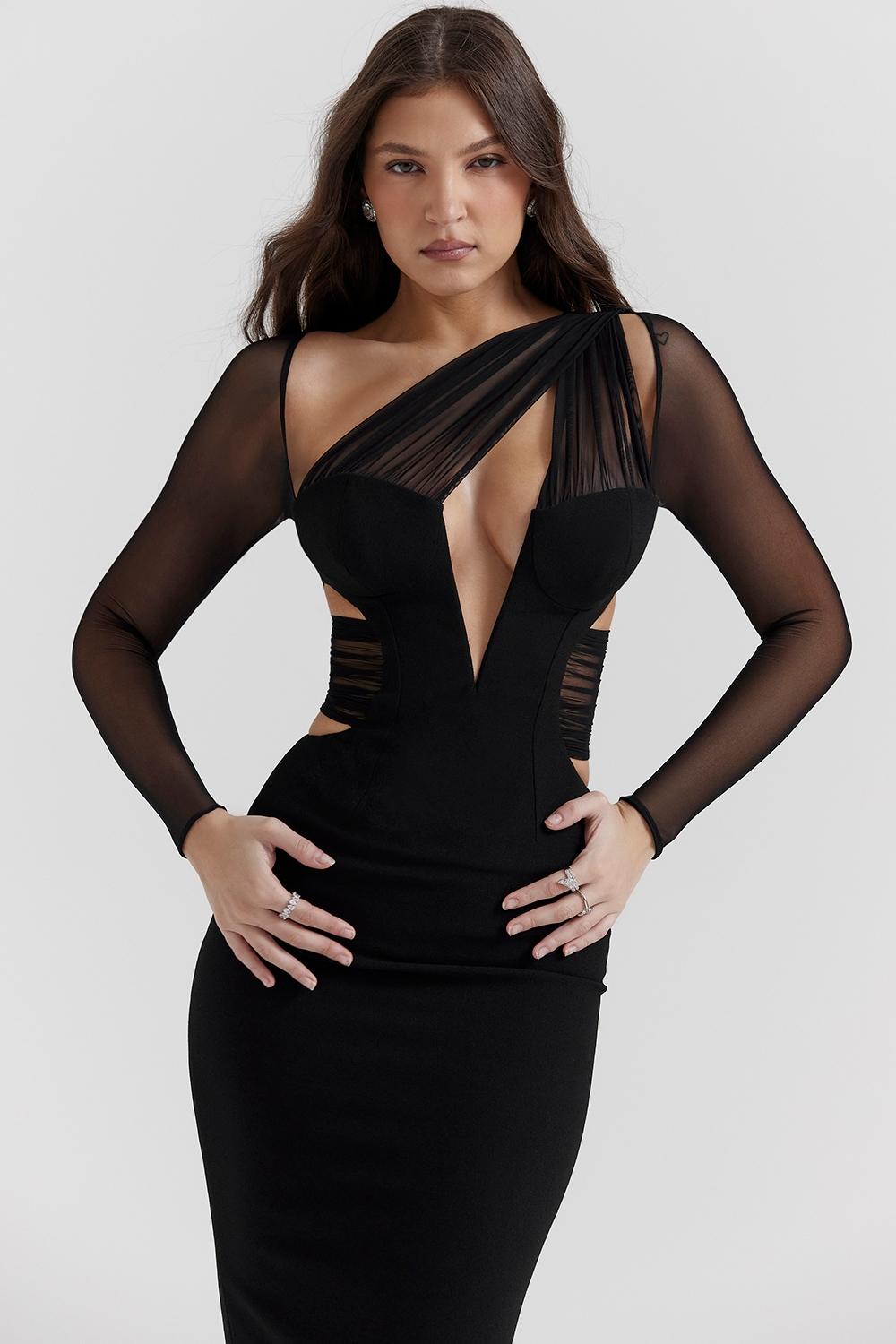 Zahra  black plunge maxi dress Product Image