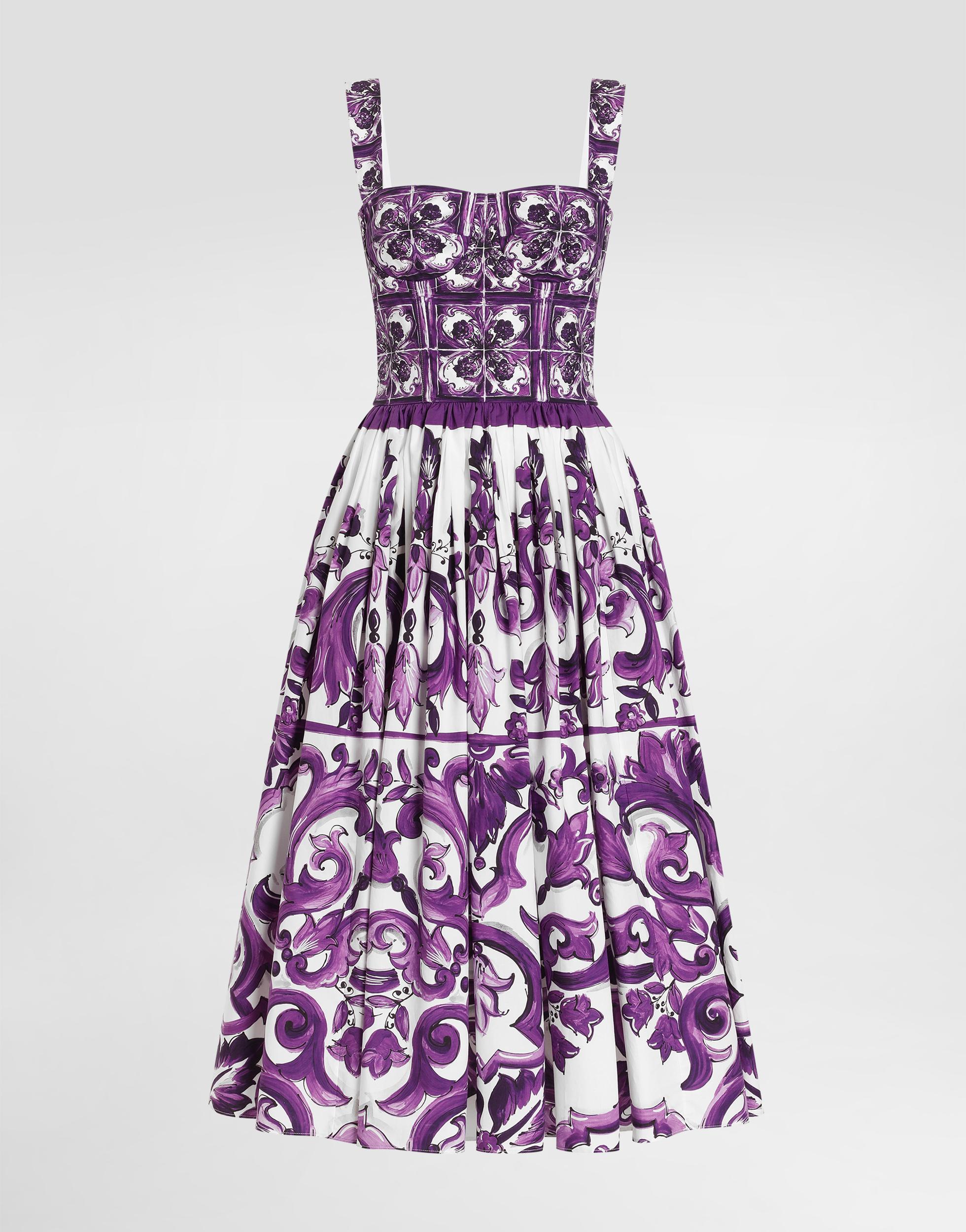 DOLCE & GABBANA Women Cotton Midi Dress With Maiolica Print In Purple Product Image