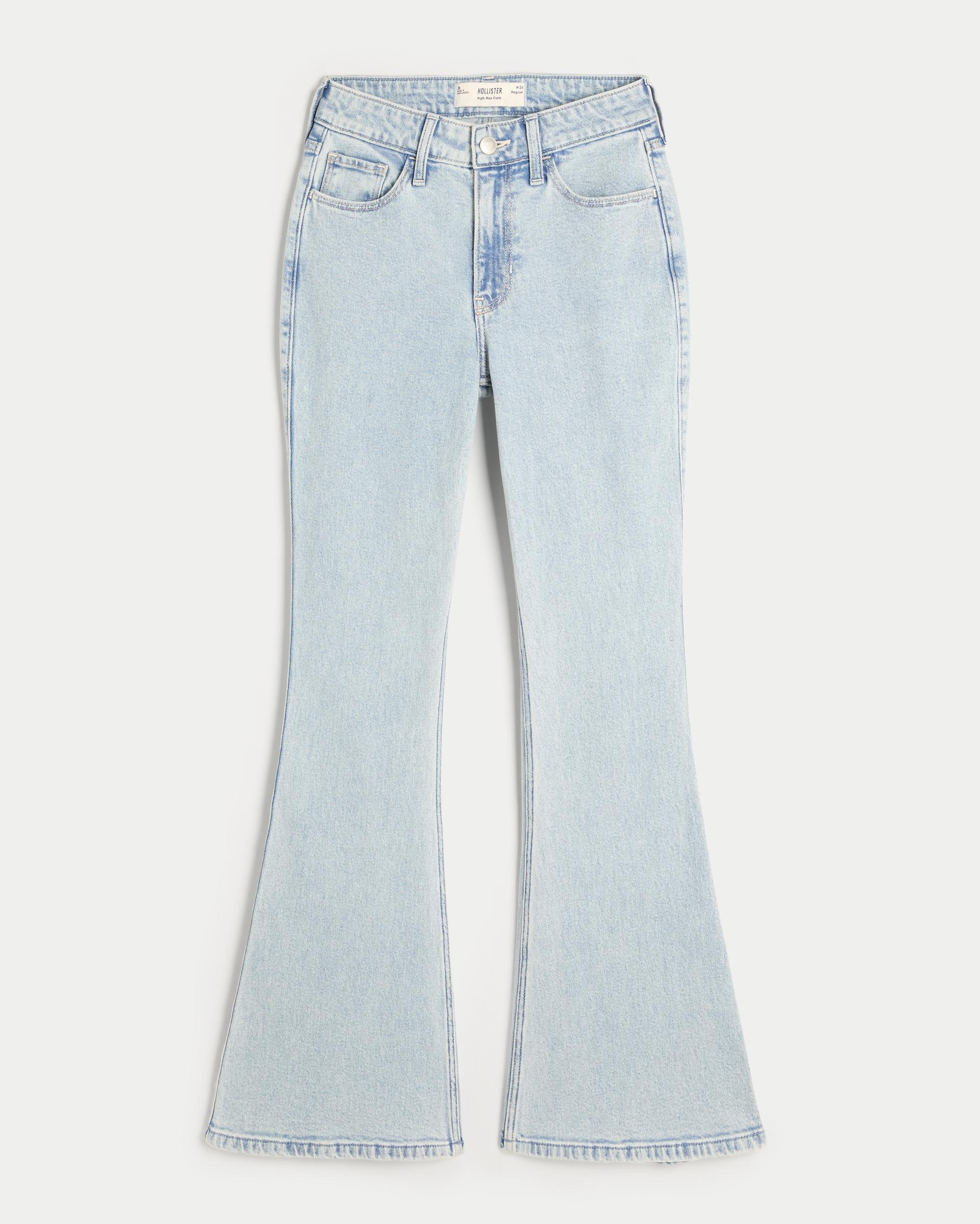 High-Rise Light Wash Heart Stitch Flare Jeans Product Image