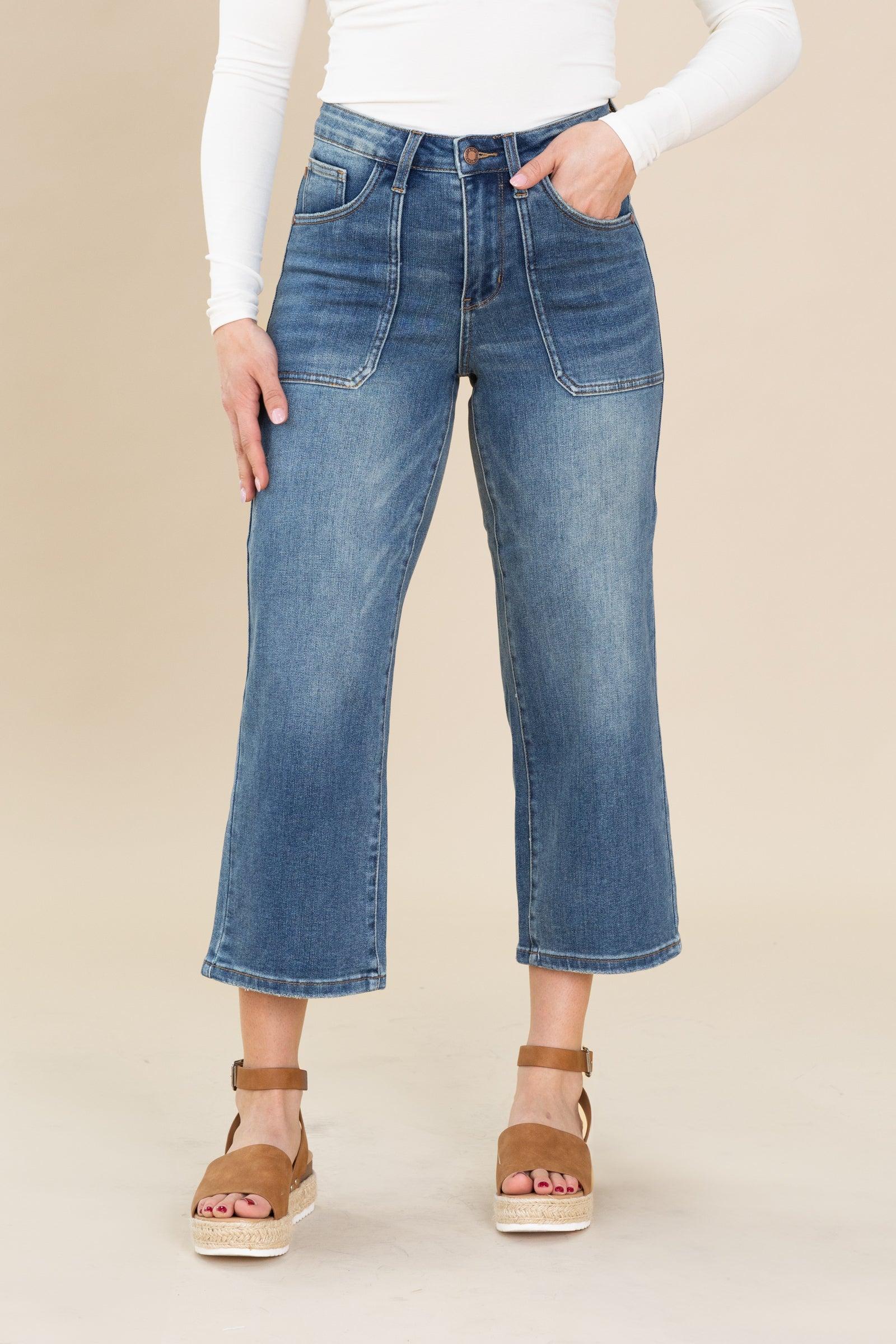 Judy Blue Utility Pockets Crop Wide Jeans Product Image