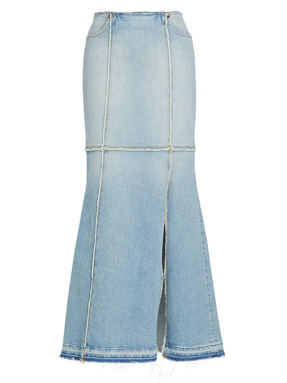 Womens Frayed Denim Maxi Skirt Product Image