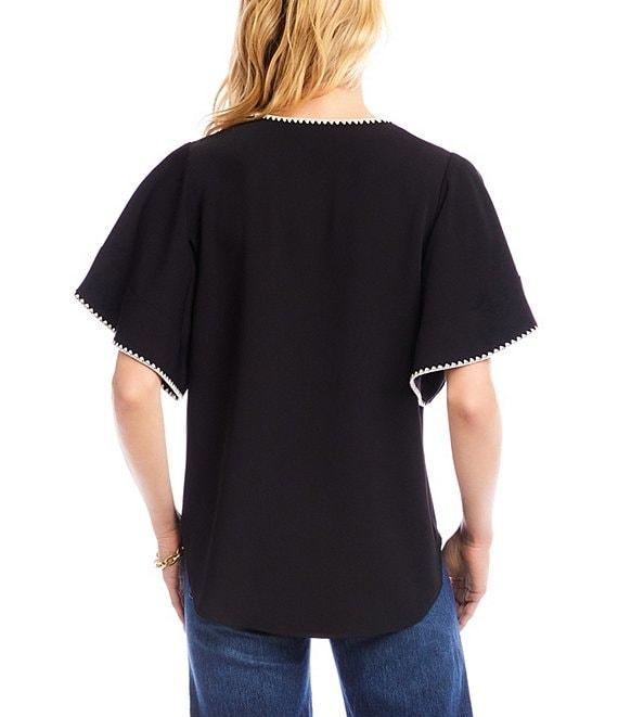 Karen Kane Flutter Sleeve Edge Stitch Butt Front Top Product Image