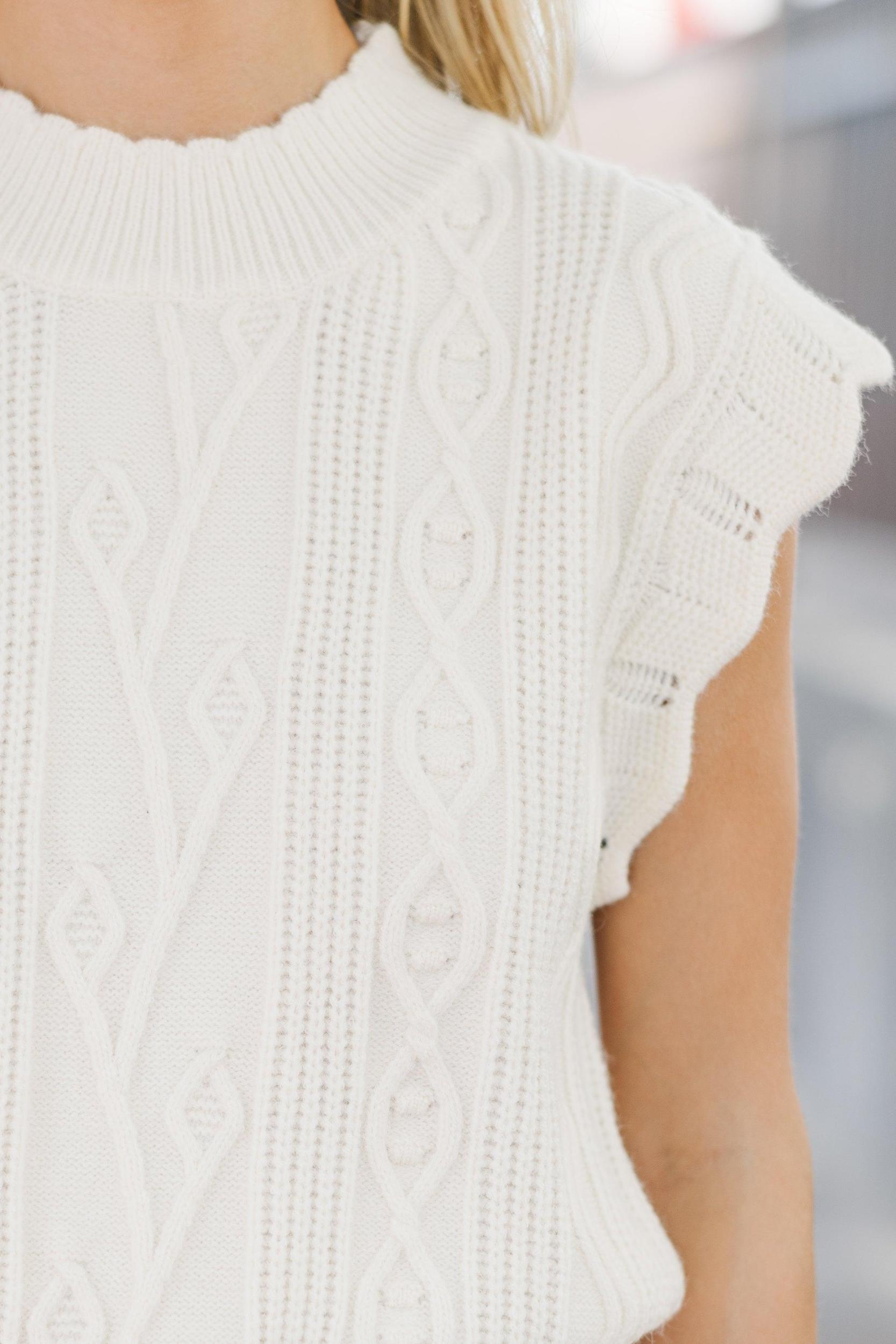 Get It Going Cream White Cable Knit Sweater Top Female Product Image