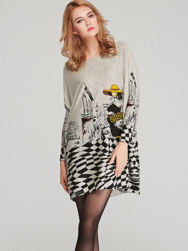 Vintage Loose Printed Split-Joint Sweater Product Image