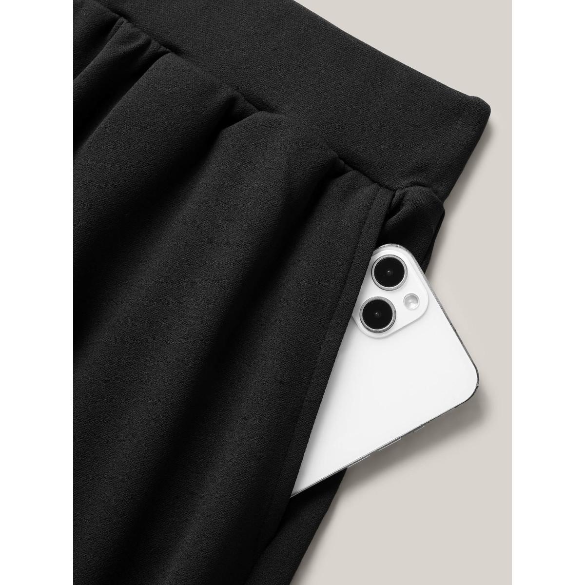 Plus Size Floral Lace Hem Wide-Leg Pants Women Black Timeless Wide Leg Mid Rise Elegant Pants BloomChic 10/M Product Image