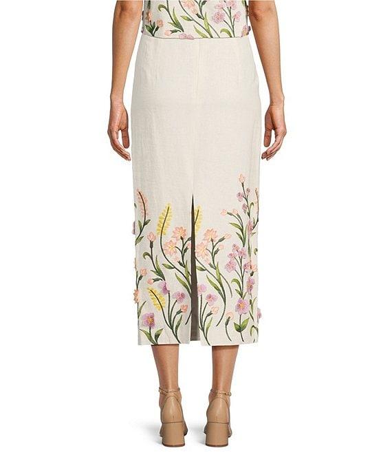 Antonio Melani Riviera Floral Embroidered Linen Sheath Skirt Product Image