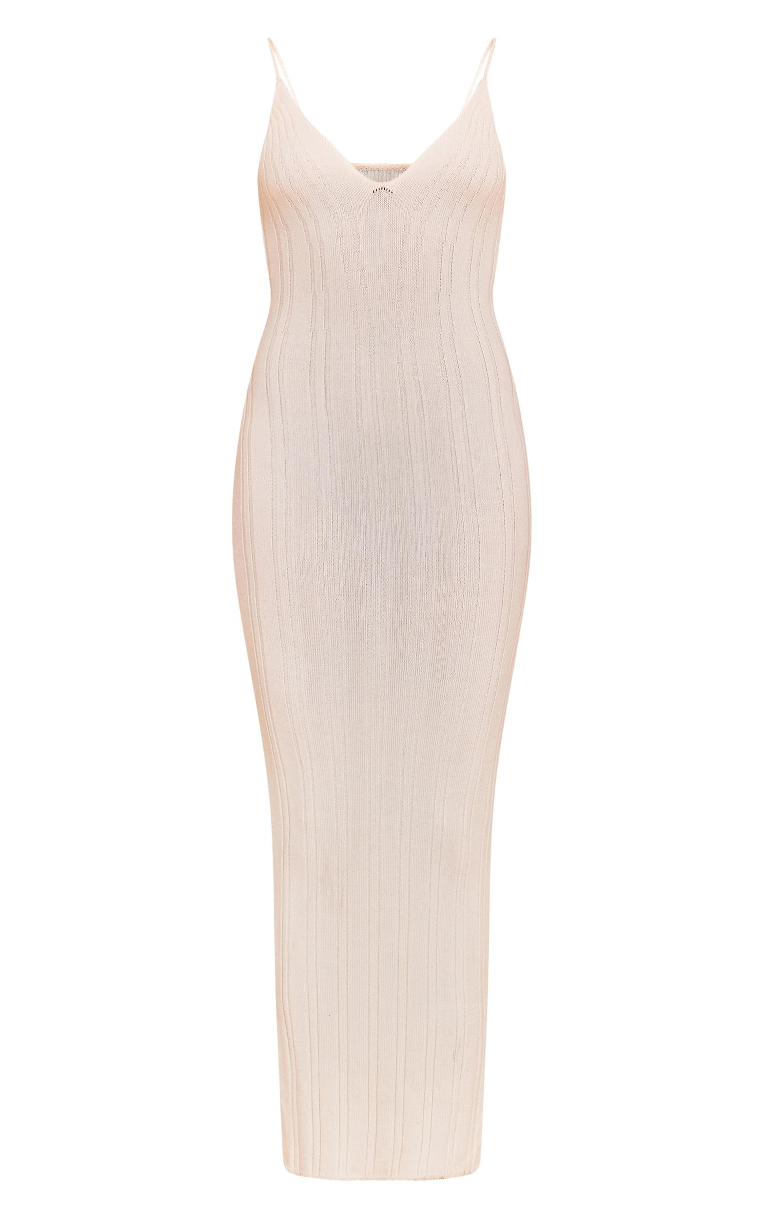 Petite Cream Strappy Knitted Stitch Detail Maxi Dress Product Image