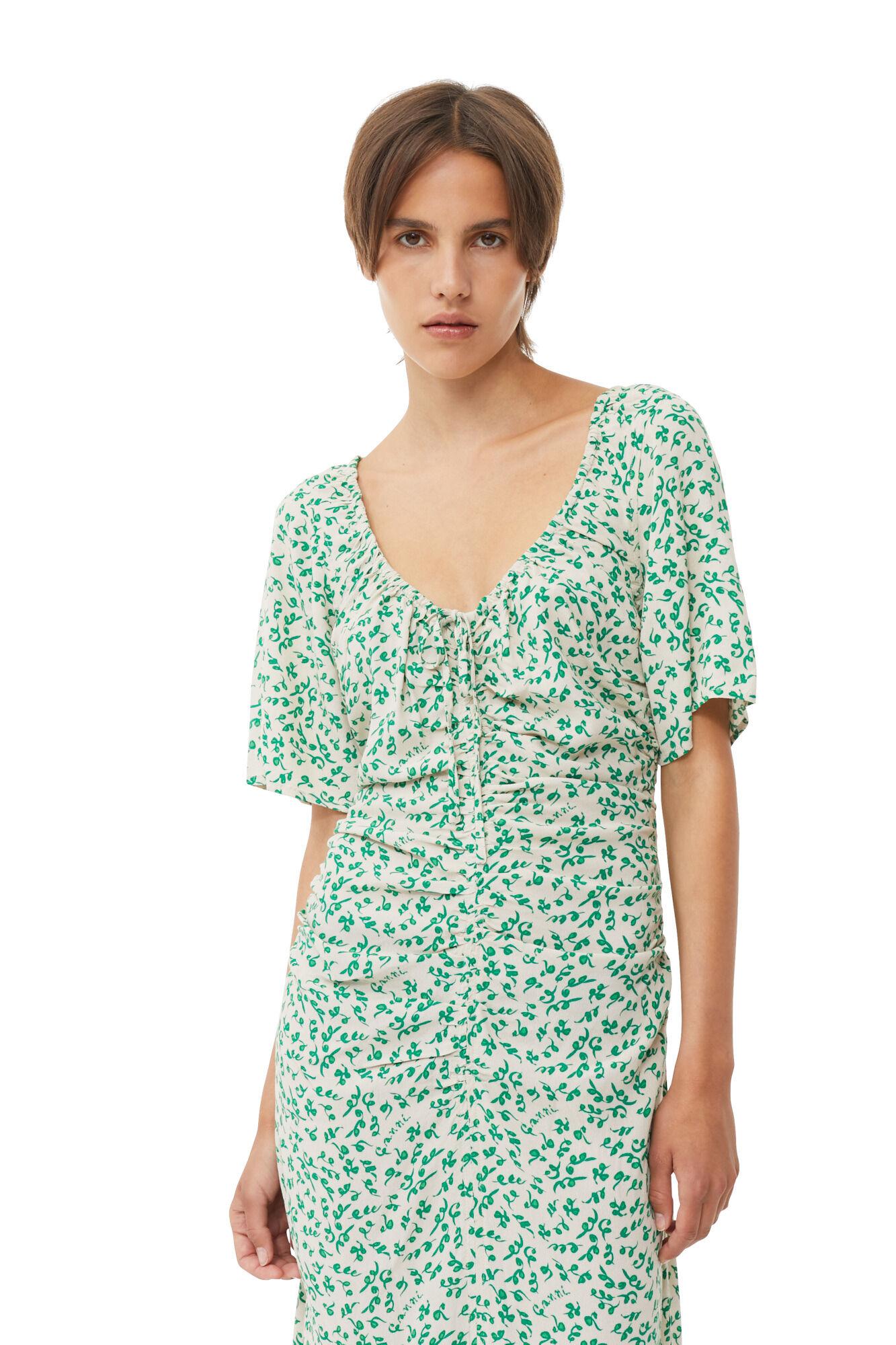 Printed Crepe U-neck Midi Dress Product Image