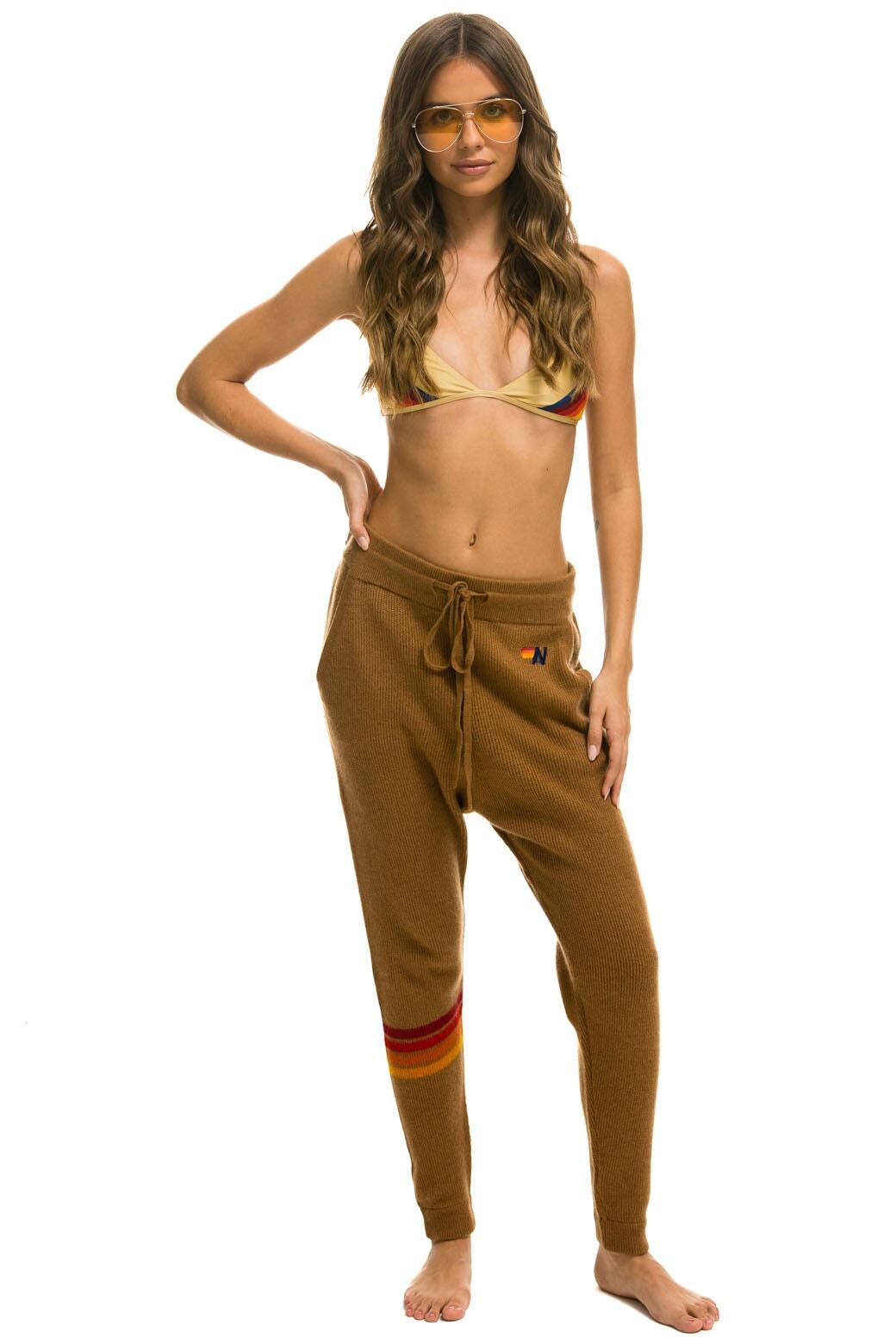 RAINBOW 4 STRIPE CASHMERE RELAXED FIT PANT - BUTTERSCOTCH Product Image