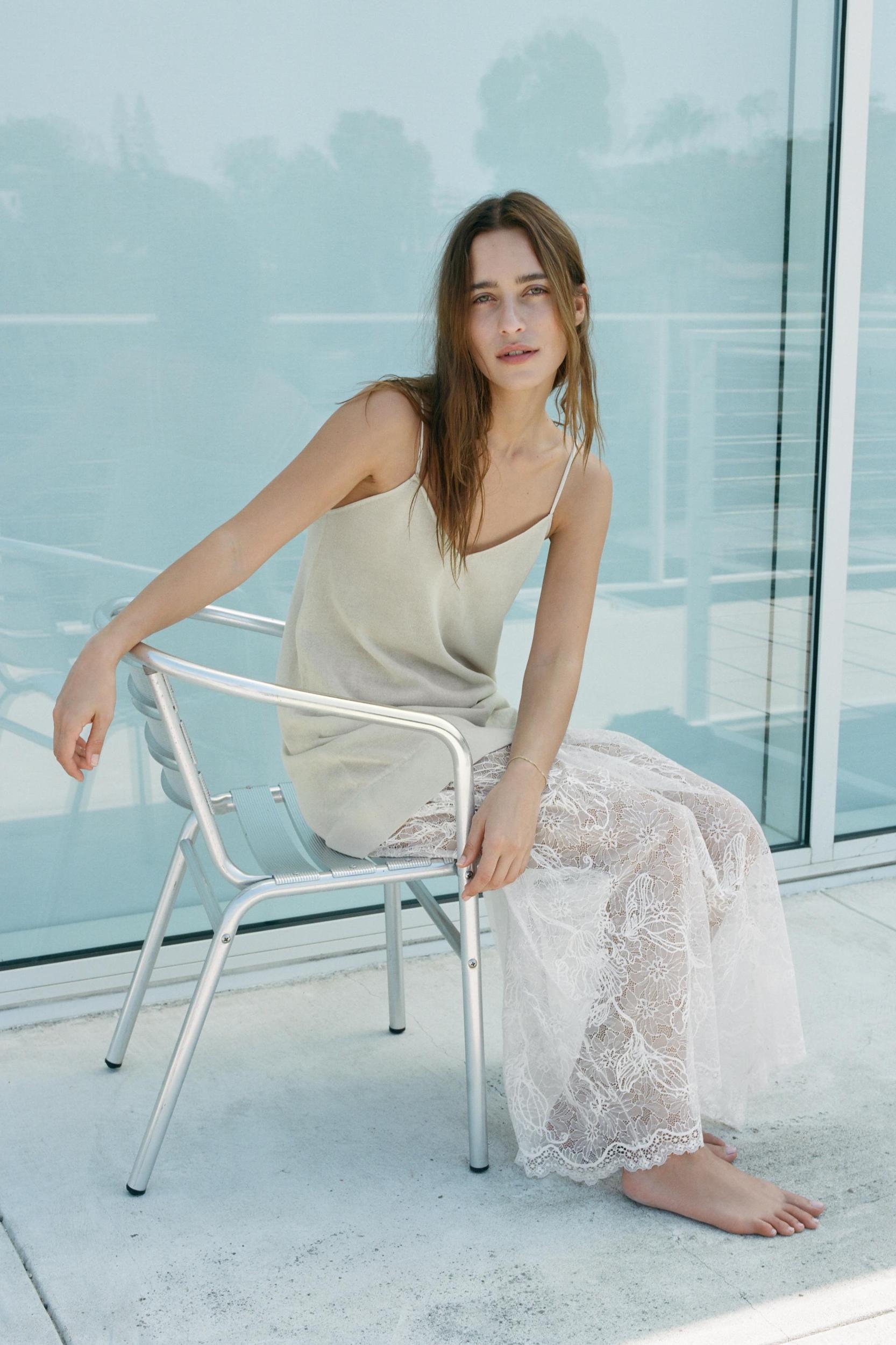 LACE COMBINATION KNIT DRESS Product Image