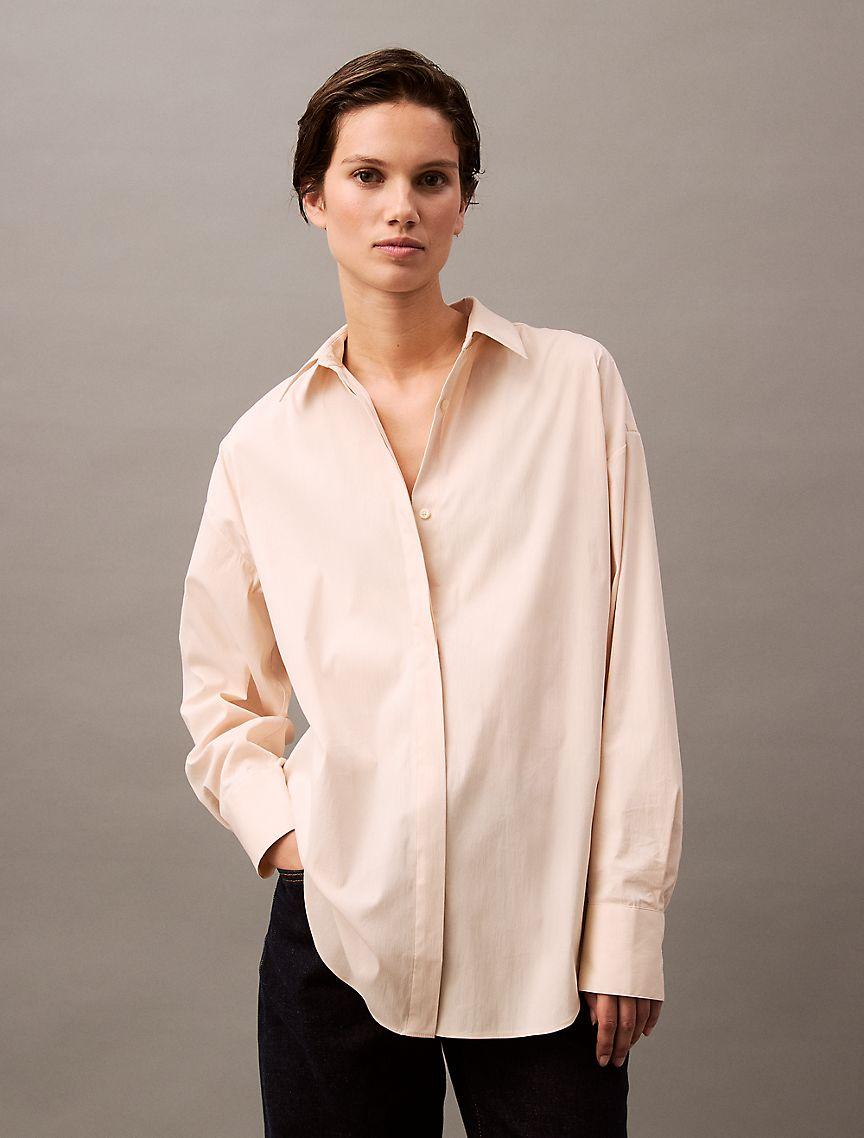 Calvin Klein Women's Stretch Poplin Relaxed Fit Button-Down Shirt - Neutral - XS Product Image